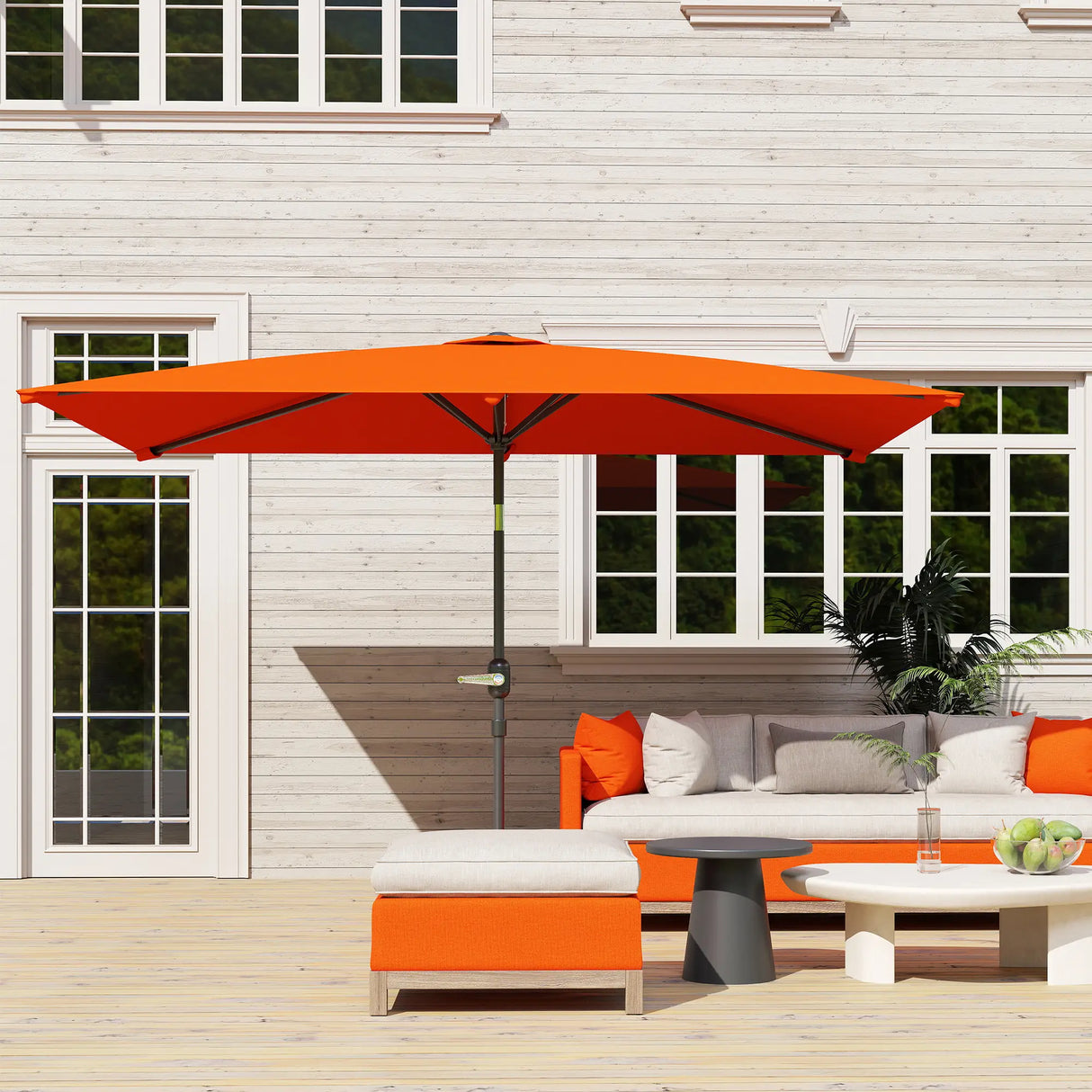 Outsunny 3x2m Patio Parasol Garden Umbrellas Canopy with Aluminium Tilt Crank Rectangular Sun Shade Steel, Orange