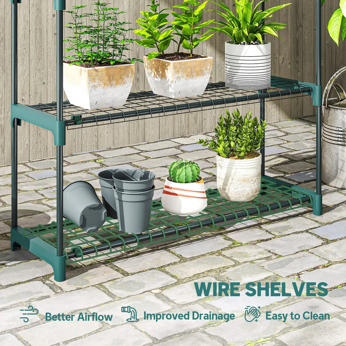 Outsunny 4-Tier Plant Stand Indoor Outdoor, Set of 2 Metal Plant Shelf with Rack Buckles for Easy Assembly, Flower Display Rack