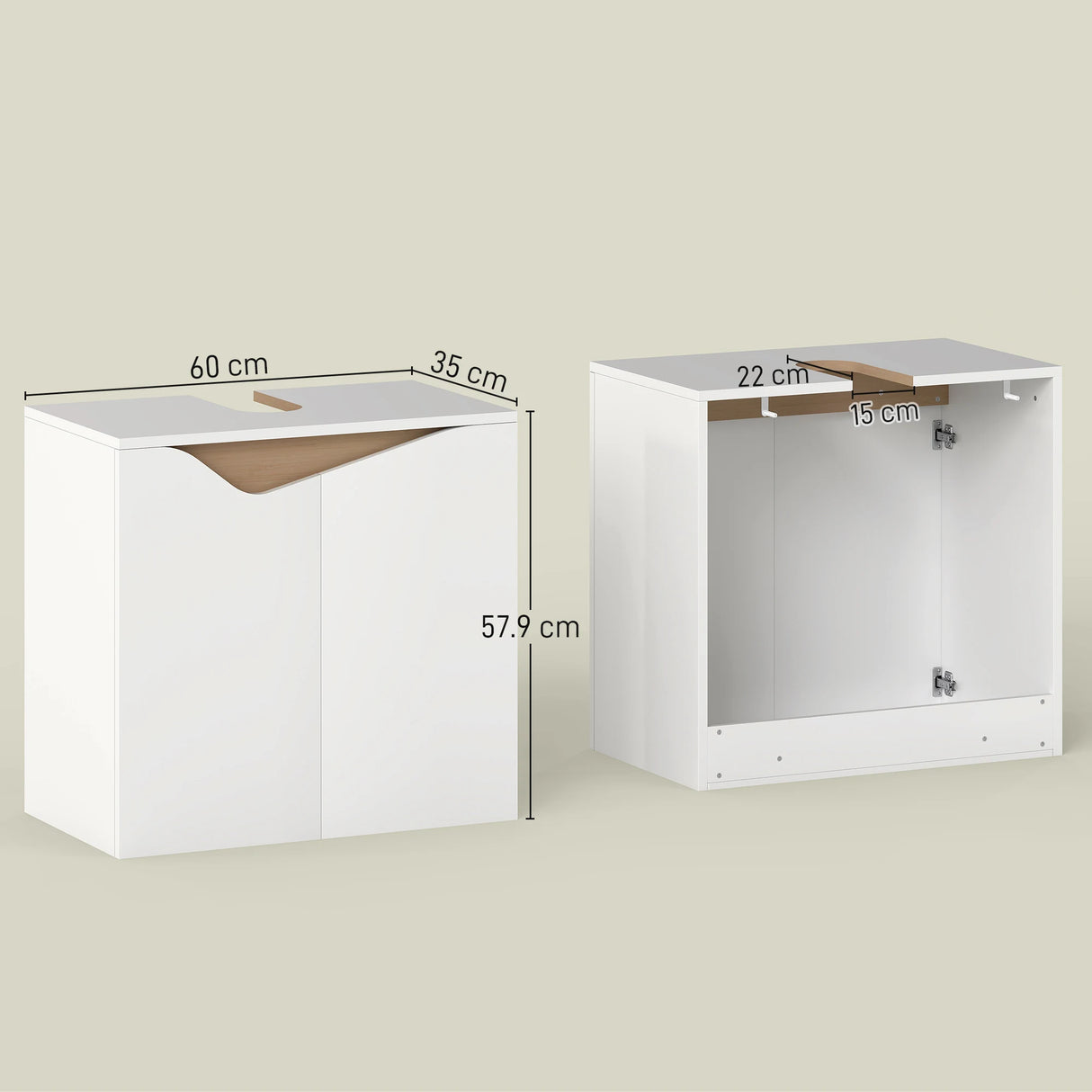 HOMCOM Under Sink Bathroom Cabinet, Bathroom Storage Cabinet with Soft-Close Doors, for Basin without Pedestal, White