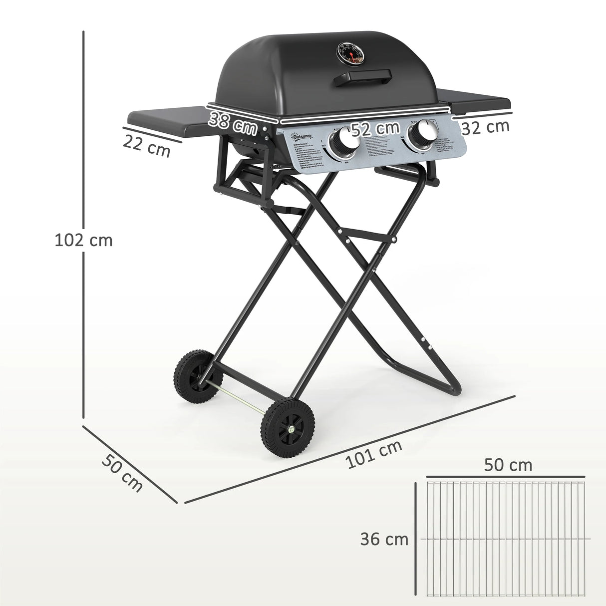 Outsunny Two-Burner Portable Suitcase BBQ - Black