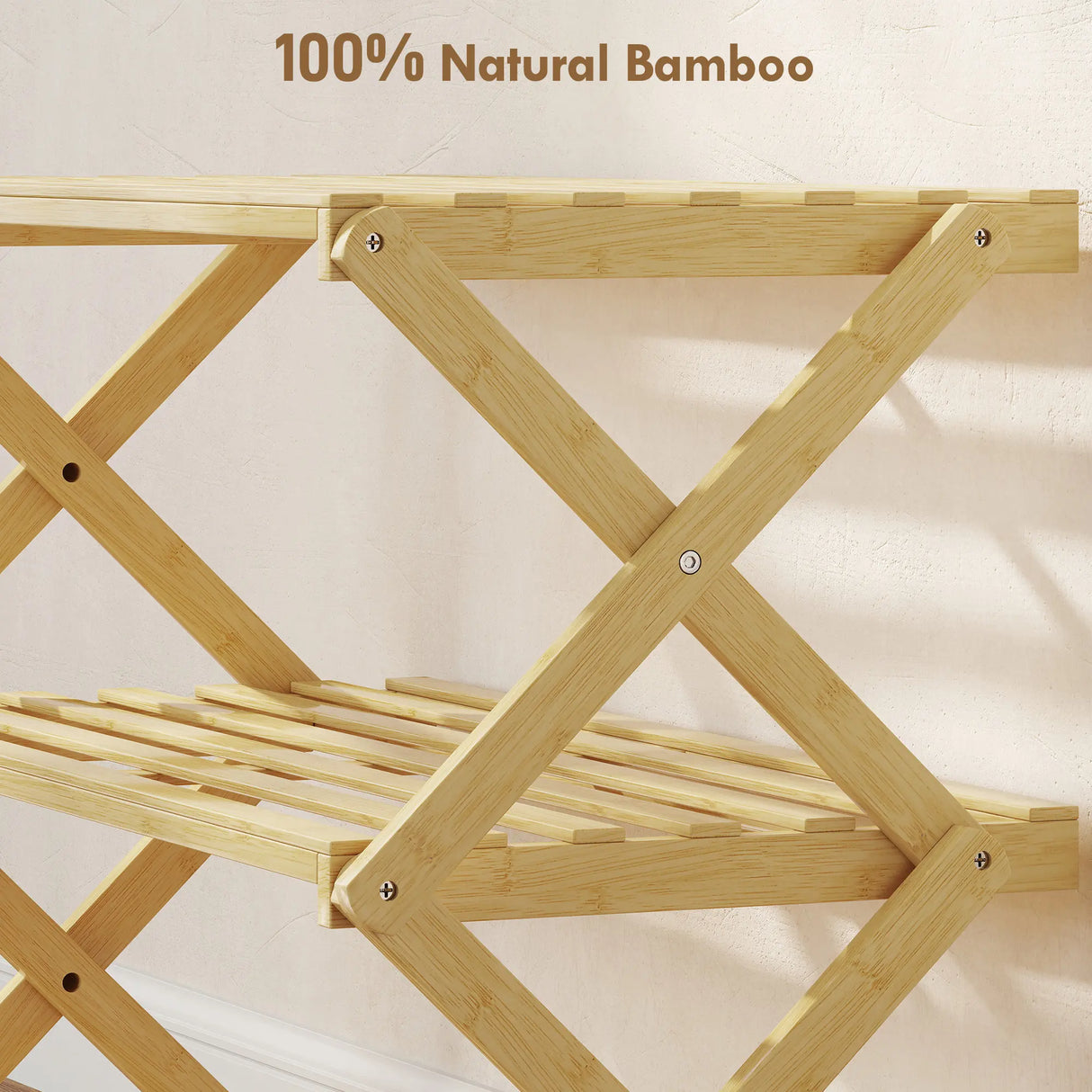 HOMCOM Three-Tier Folding Bamboo Shoe Rack - Natural Finish