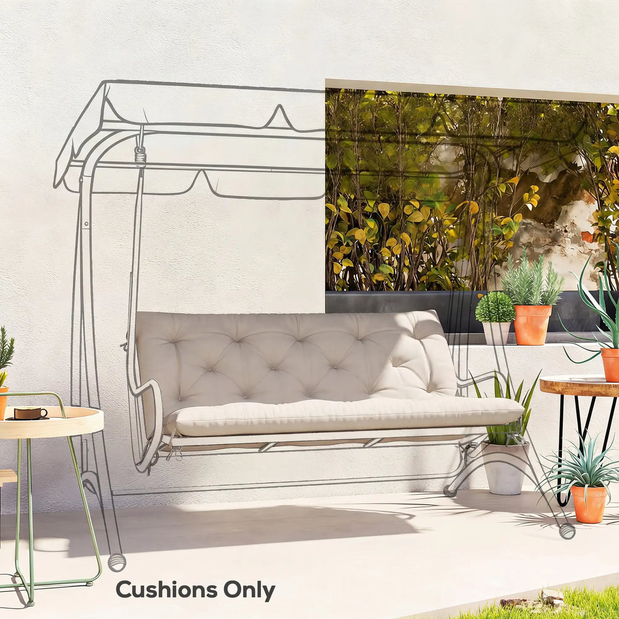 Outsunny Garden Bench Cushion, 2 Seater Swing Chair Cushion, Seat Pad with Ties for Indoor and Outdoor Use, 110 x 120 cm