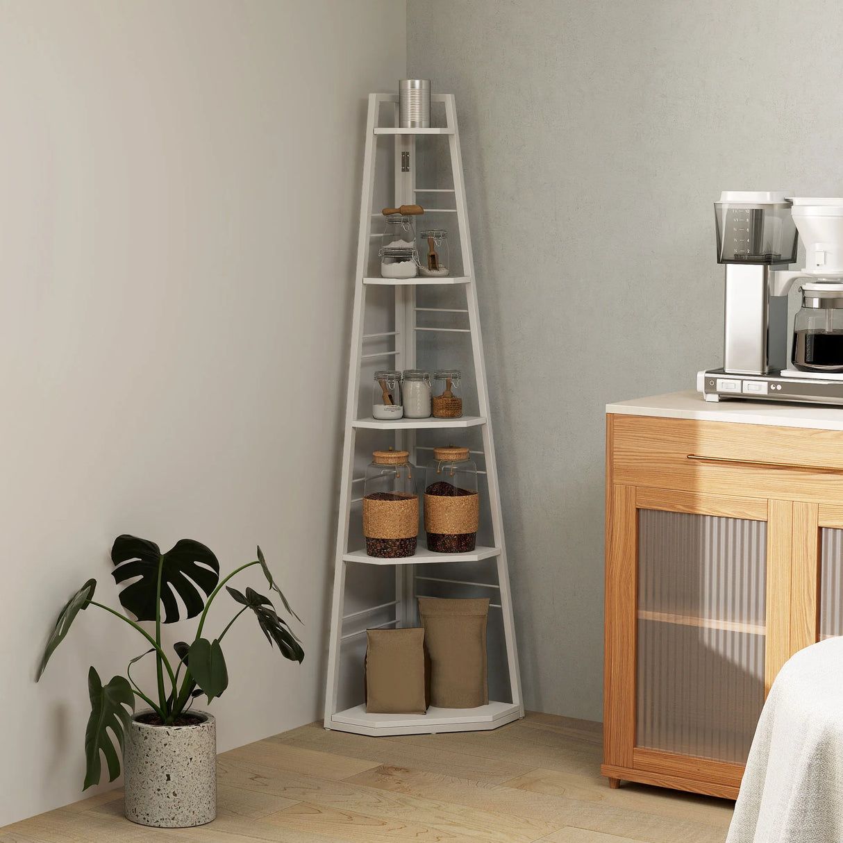 HOMCOM Five-Tier Corner Shelf - White