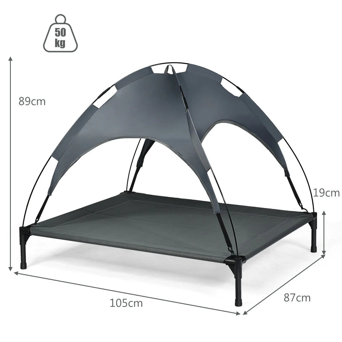 Elevated Pet Cot with Detachable Canopy Shade & Sturdy Steel Frame-XL