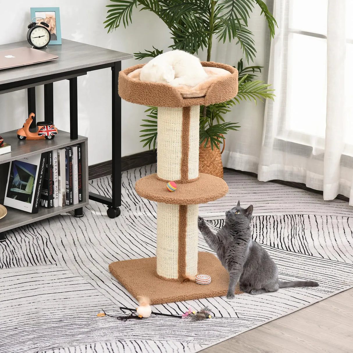 PawHut 91cm Cat Tower Scratching Posts Cat Tree for Indoor Cats Kitten Activity Centre Brown