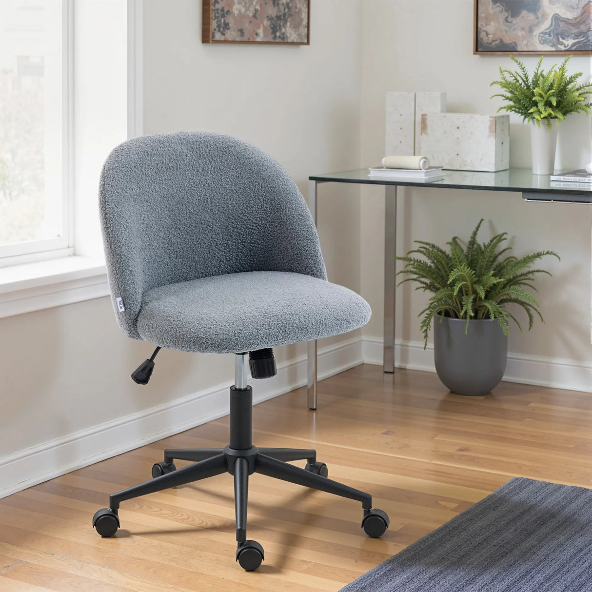 HOMCOM Teddy Fleece Office Chair with Wheels - Grey