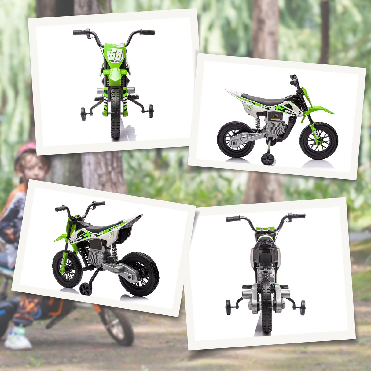 AIYAPLAY 12V Kids Electric Motorbike, Kids Electric Ride on motorcycle w/ Twist Grip Throttle, Training Wheels, Green