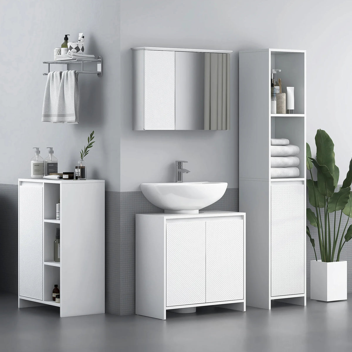 HOMCOM Narrow Bathroom Cabinet, Slim Bathroom Storage Unit with Open Compartment, Freestanding Storage Cupboard for Small Spaces, 30 x 30 x 160 cm, White