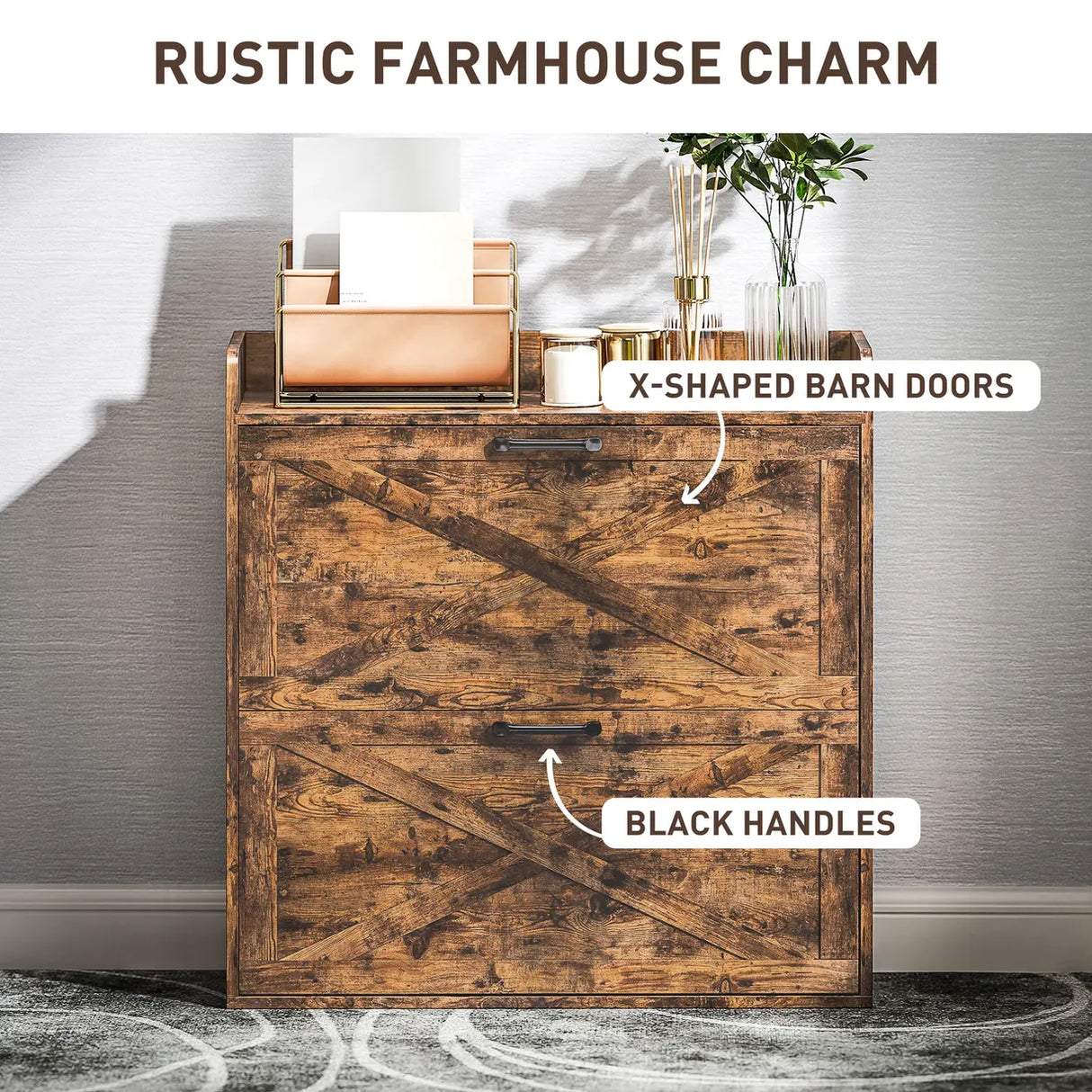 HOMCOM Two Flip Drawer Narrow Shoe Cabinet with Adjustable Shelves - Rustic Brown