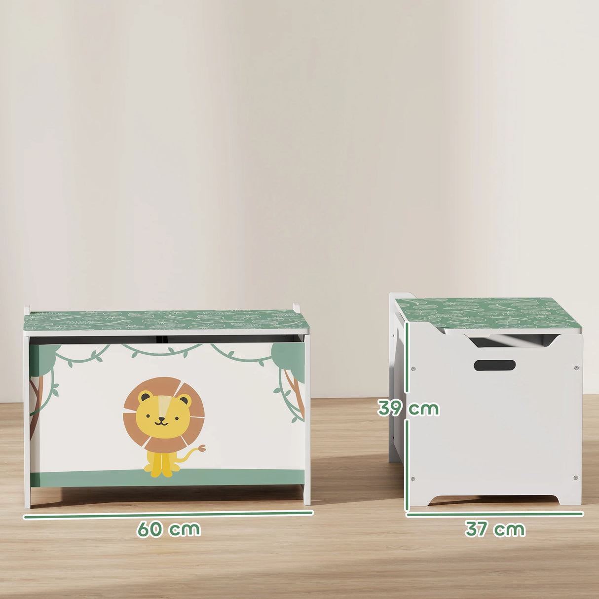 AIYAPLAY Toy Box with Lid, Safety Hinges and Groove Handles, Toy Storage organiser for Kids, Living Room, Playroom, Green