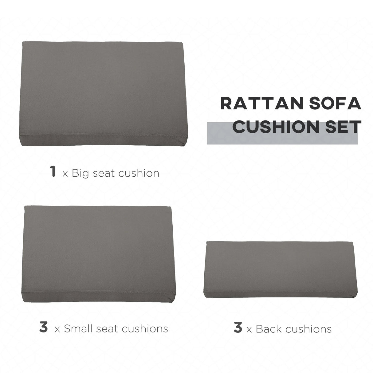 Outsunny Outdoor Cushion Pad Set for Rattan Furniture, 7 Piece Garden Furniture Cushions ONLY, Grey