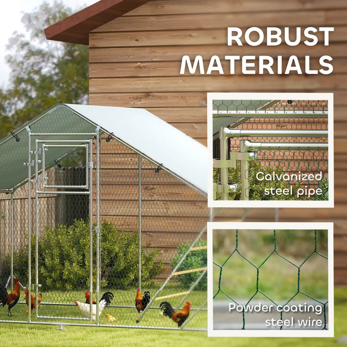 PawHut Walk-in Chicken Run w/ Cover, Feeding Door, Hanging Feeder, Perch, for 6-8 Poultry
