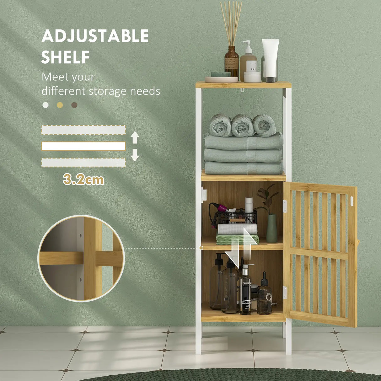 HOMCOM Bamboo-Blend Retro Cut-Out Bathroom Storage Unit, with Cupboard