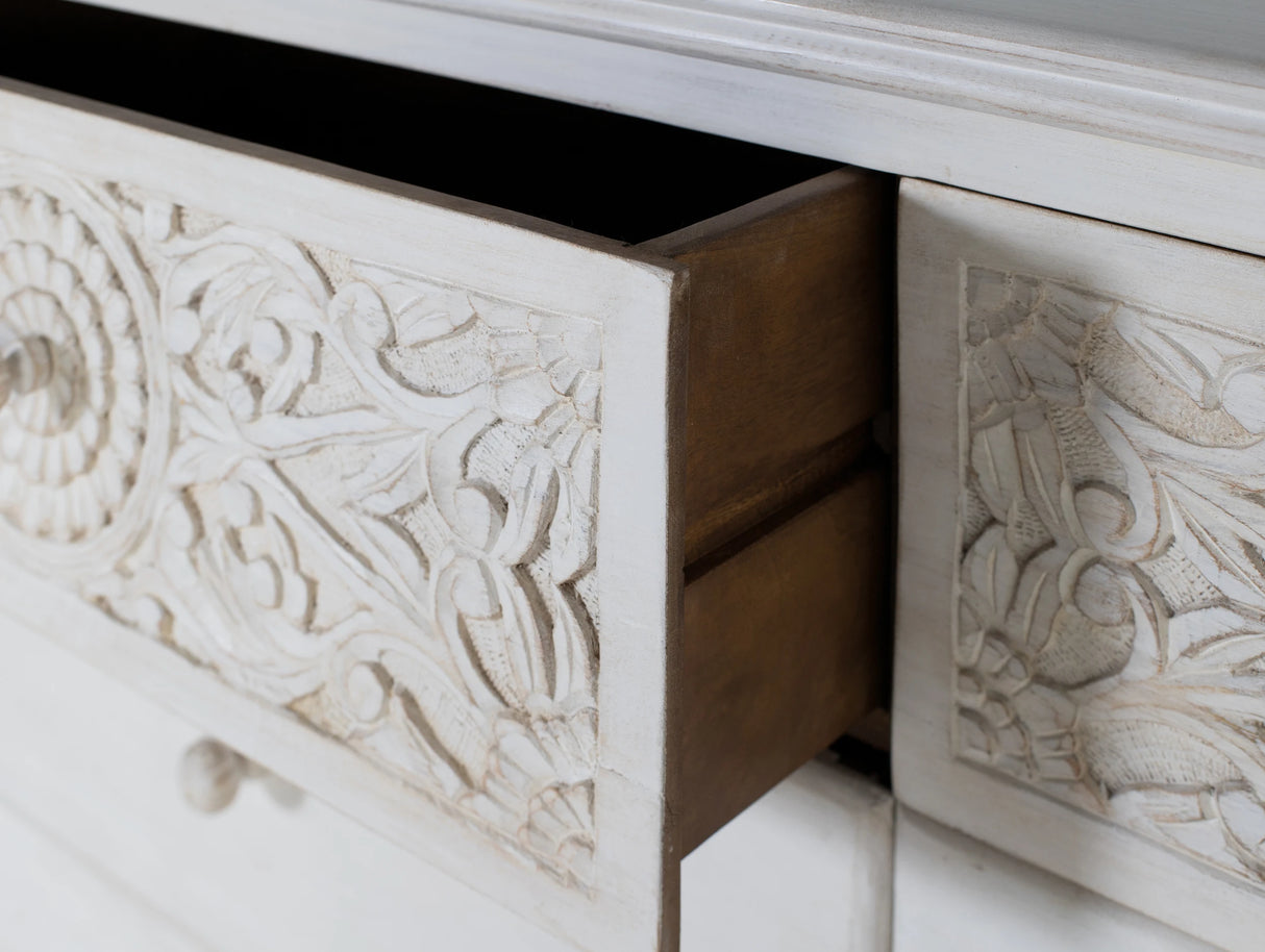 Giner and Colomer Elegant 6-Drawer Chest In Mango Wood With Hand-Carved Details