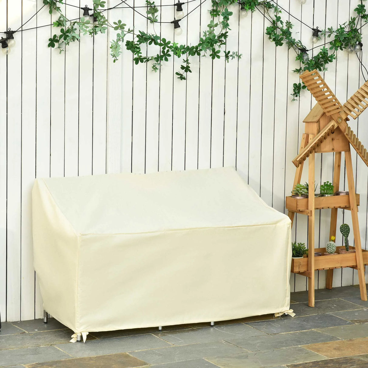 Outsunny 600D Oxford Cloth Furniture Cover, 2 Seater Sofa Protector for Garden Patio, Outdoor, Waterproof, Beige, 140L x 84W x 56/94H cm