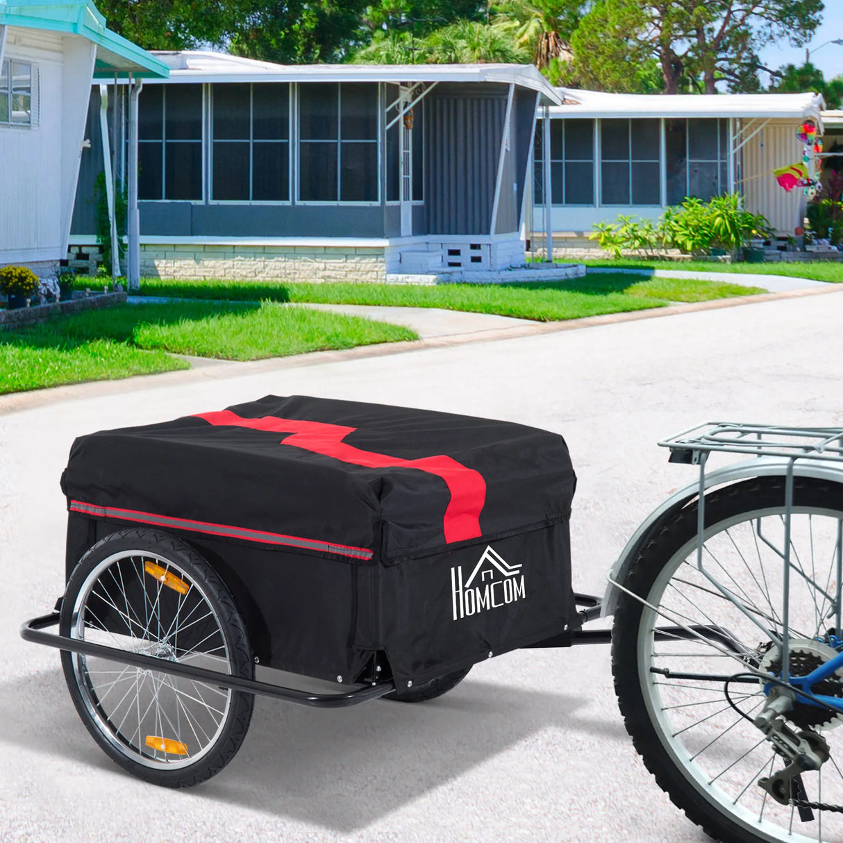 HOMCOM Bicycle Cargo Trailer, 2-Wheel Large Folding Storage with Removable Cover, Black