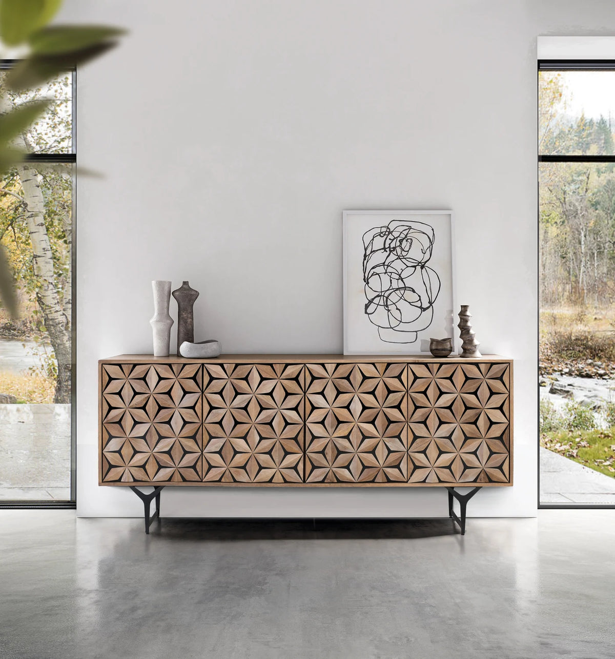 Giner and Colomer Mango Wood Sideboard With Metal Accents