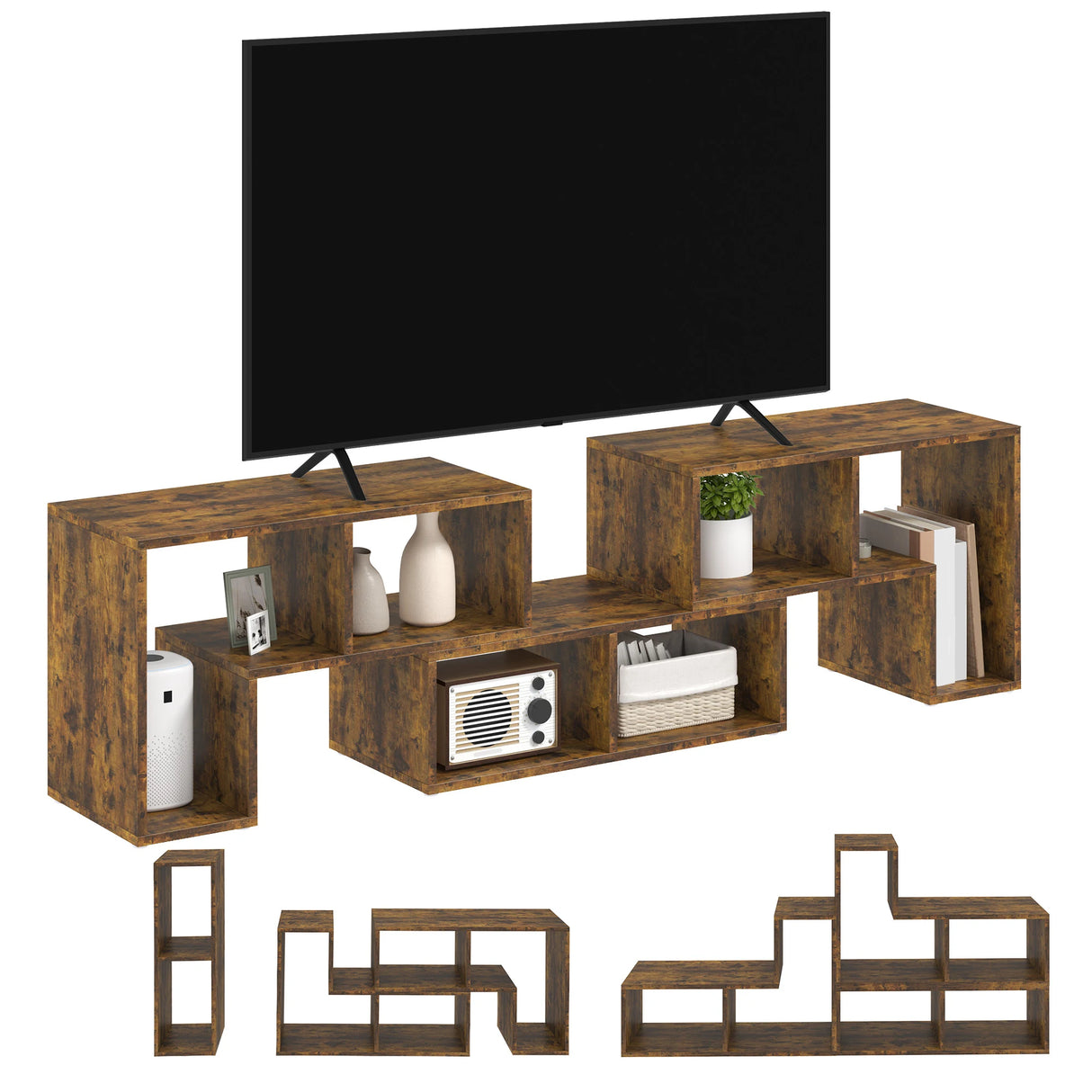 HOMCOM Three-Block Modular TV Stand - Rustic Brown