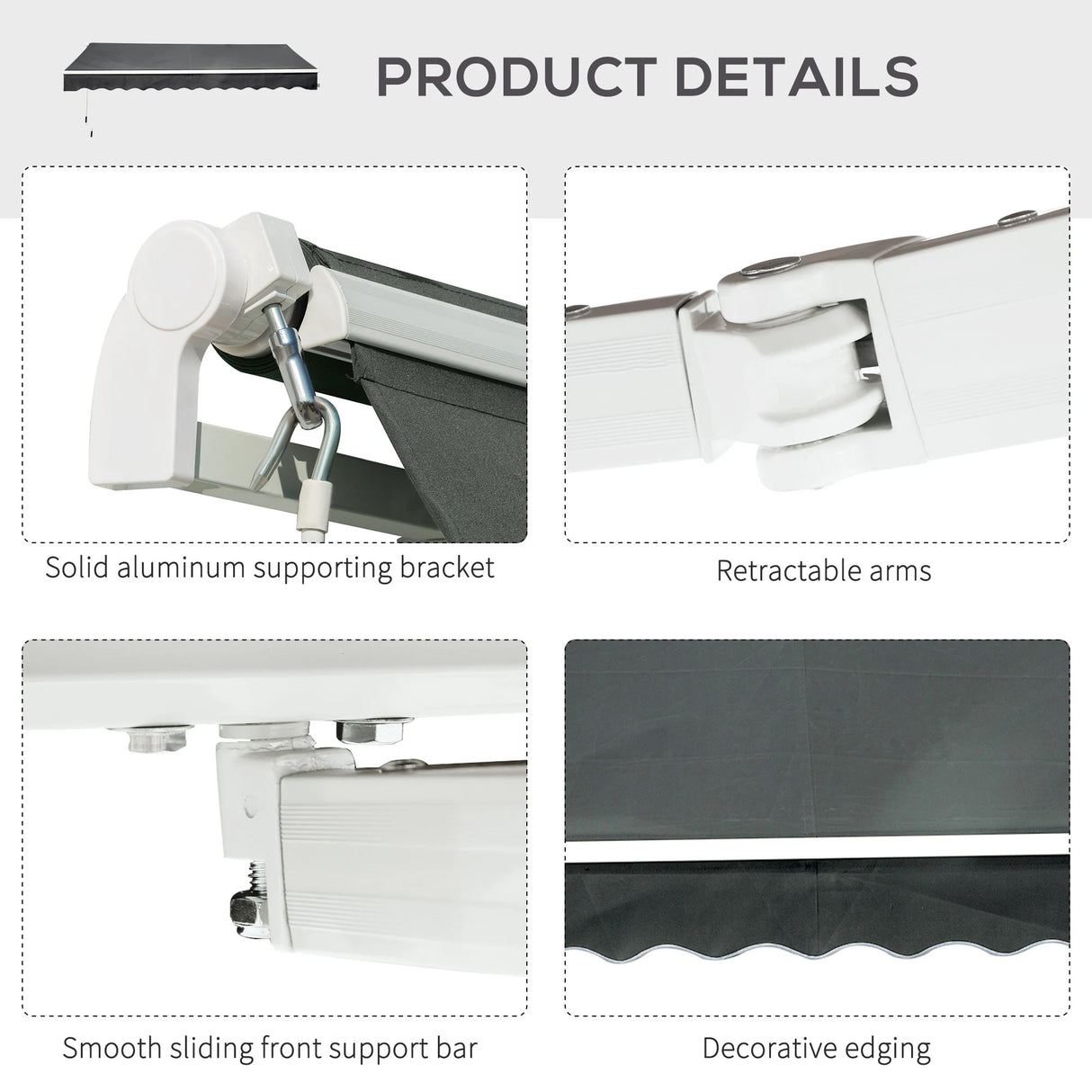 Outsunny 3.5M x 2.5M Manual Awning Canopy Retractable Sun Shade Shelter for Garden Patio