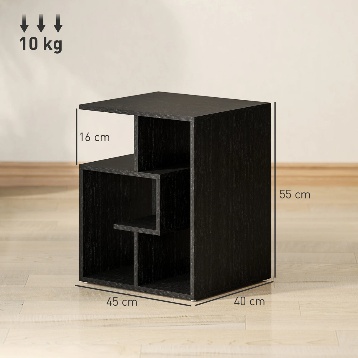 HOMCOM Side Table, 3 Tier End Table with Open Storage Shelves for Living Room, Bedroom, Black