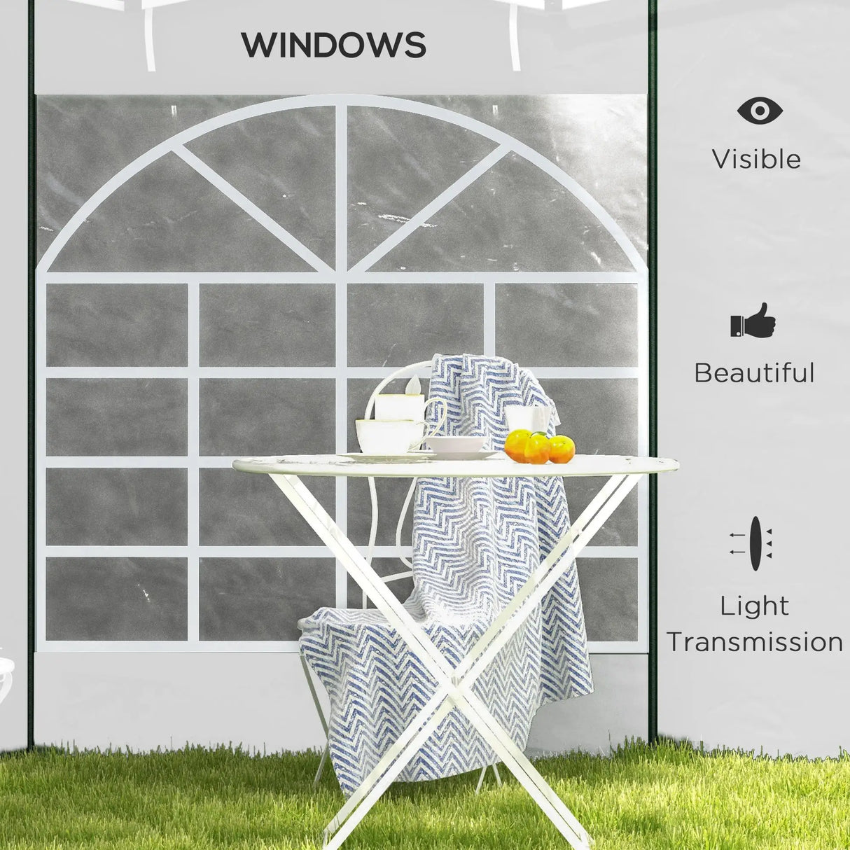 Outsunny Gazebo Side Panels, 2 Pack Sides Replacement, for 3x3(m) or 3x6m Pop Up Gazebo, with Windows and Doors, White