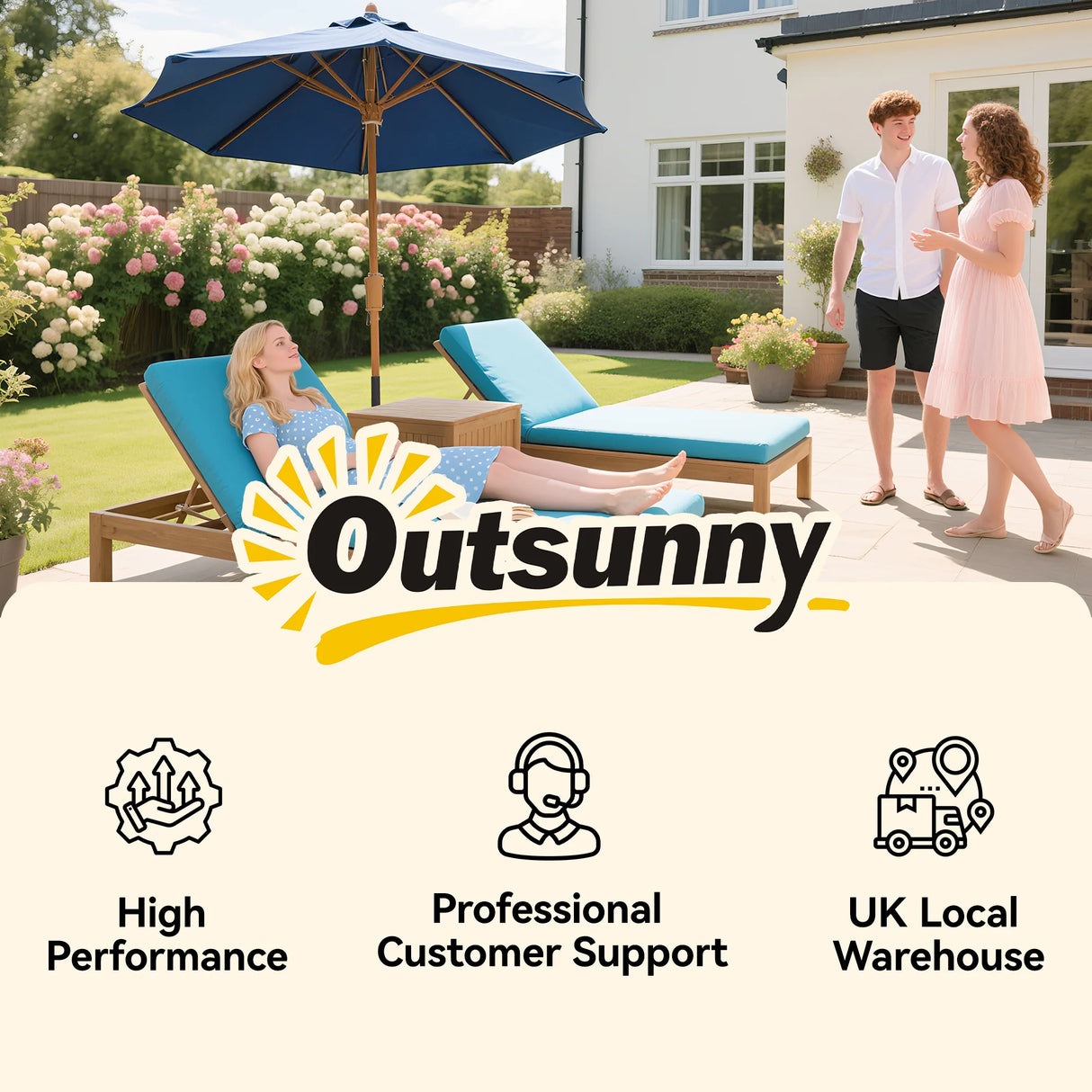 Outsunny 3m Wood Pole Parasol Umbrella - Grey