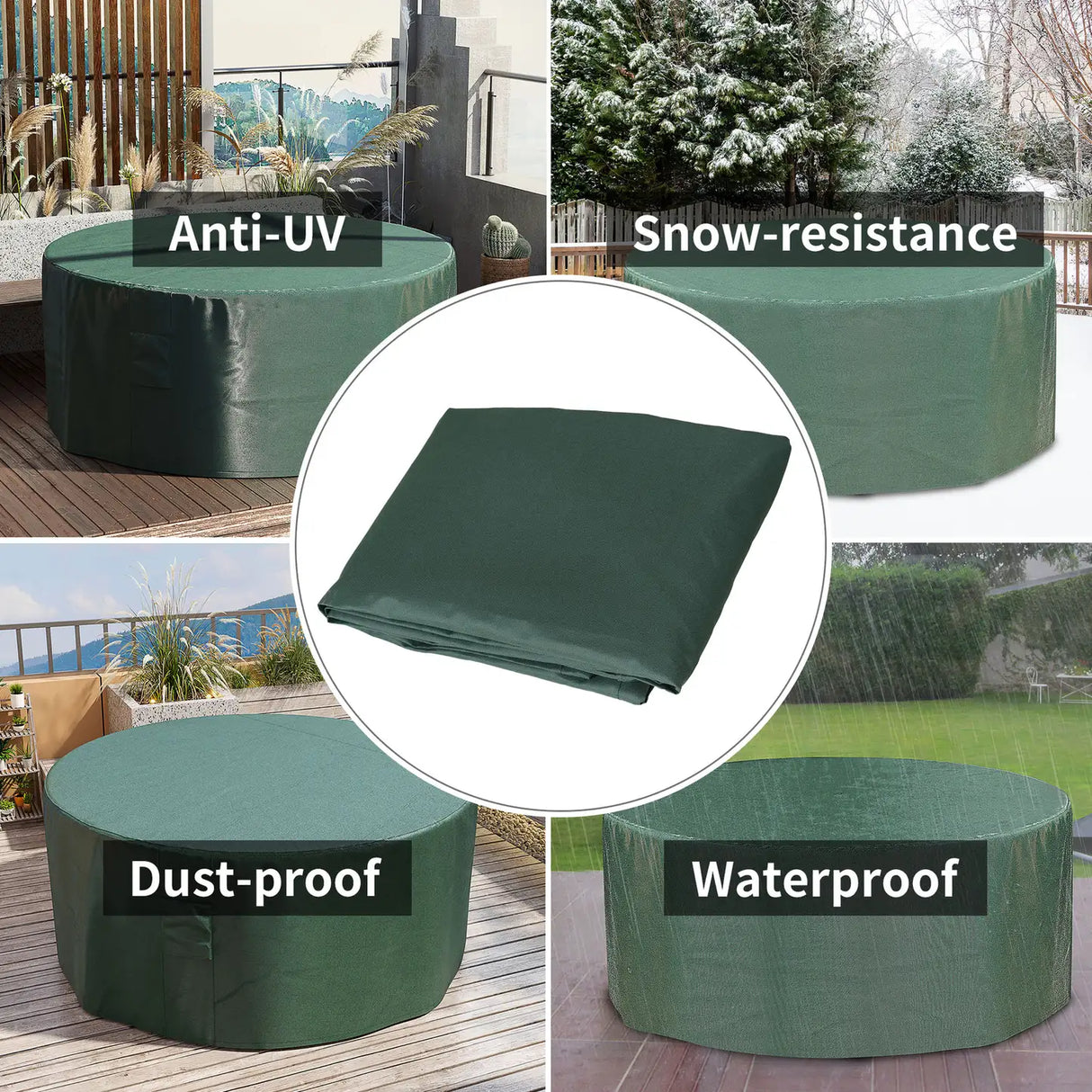 Outsunny Garden Patio Large Furniture Set Round Cover 600D Oxford Waterproof, 193 x 80H cm, Green
