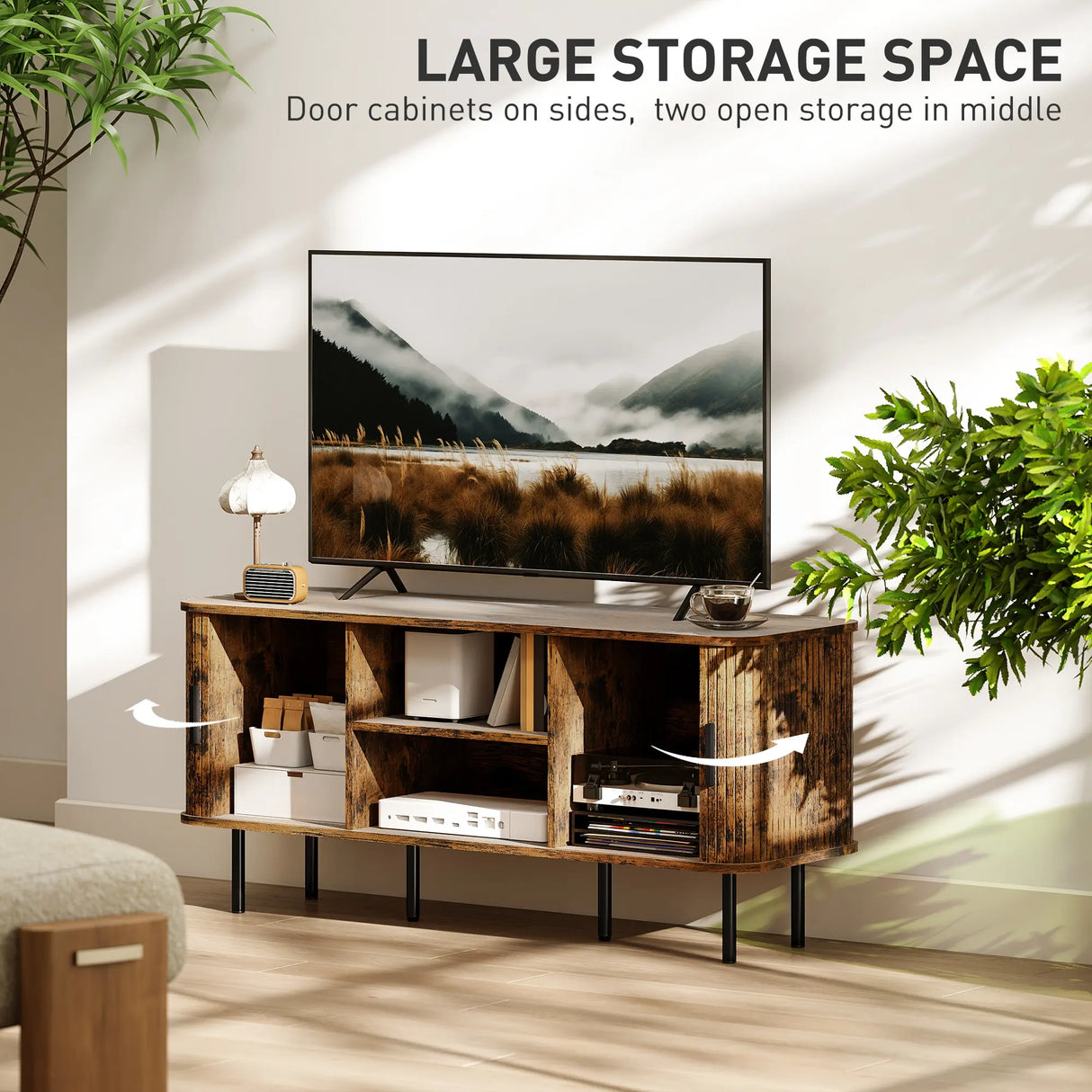 HOMCOM TV Stand Cabinet for TVs up to 55 Inches, TV Unit with Storage Shelves and Cupboard for Living Room, Rustic Brown