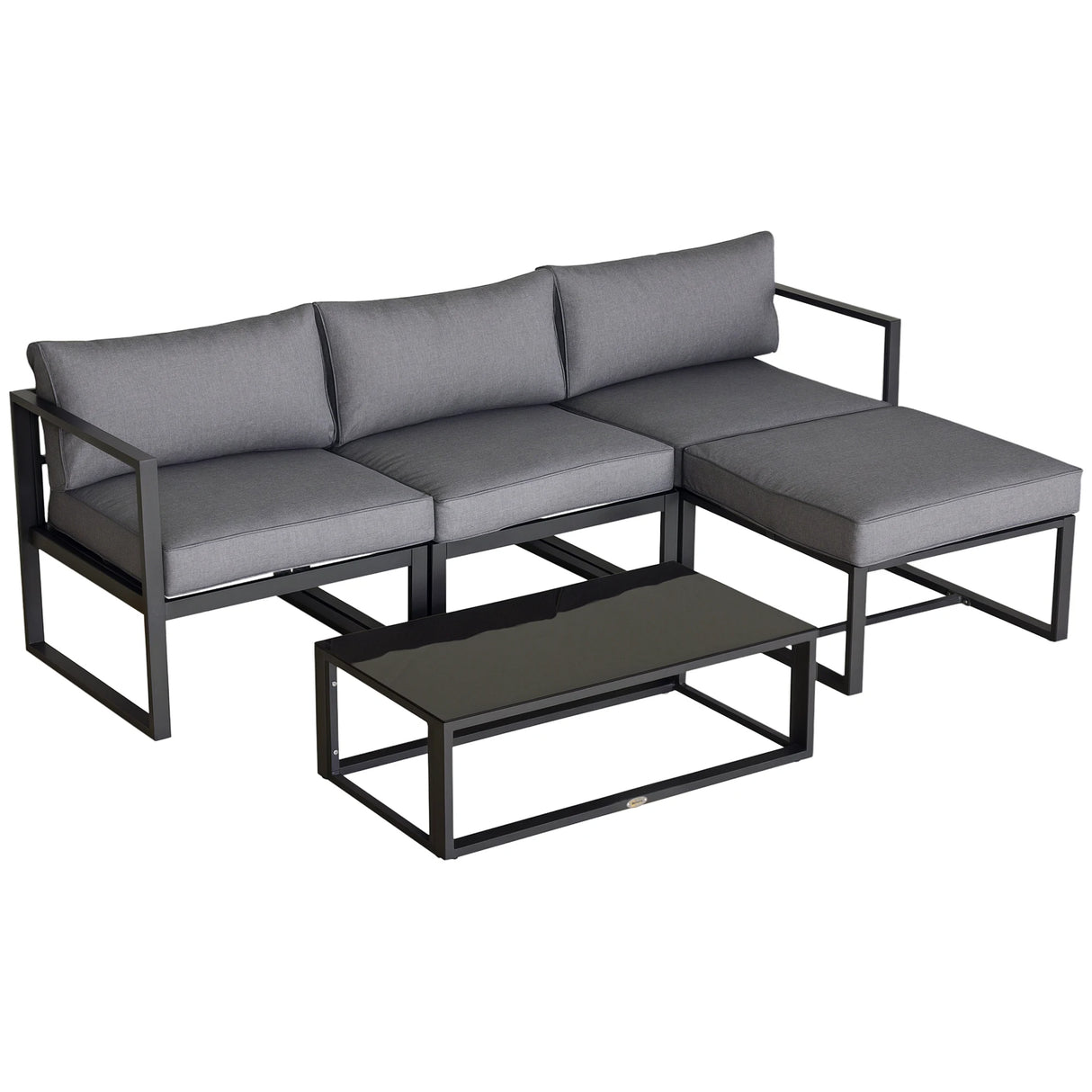 Outsunny 5 Pieces Outdoor Patio Furniture Set, Sofa Couch with Glass Coffee Table, Cushioned Chairs and Aluminum Tube, for Balcony Garden Backyard, Grey
