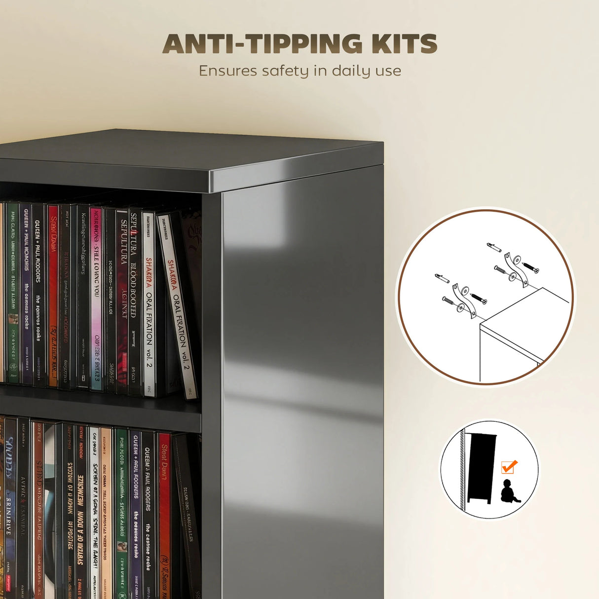 HOMCOM Set of 2 CD Media Display Shelf Unit Tower Rack with Adjustable Shelves, High Gloss Black