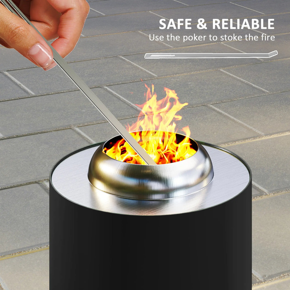 Outsunny Smokeless Fire Pit, 16 x 16 cm Stainless Steel Portable Wood Burning Firepit with Poker, Wood or Pellet Fuelled Tabletop Fire Pit for Garden Camping Bonfire Party, Black