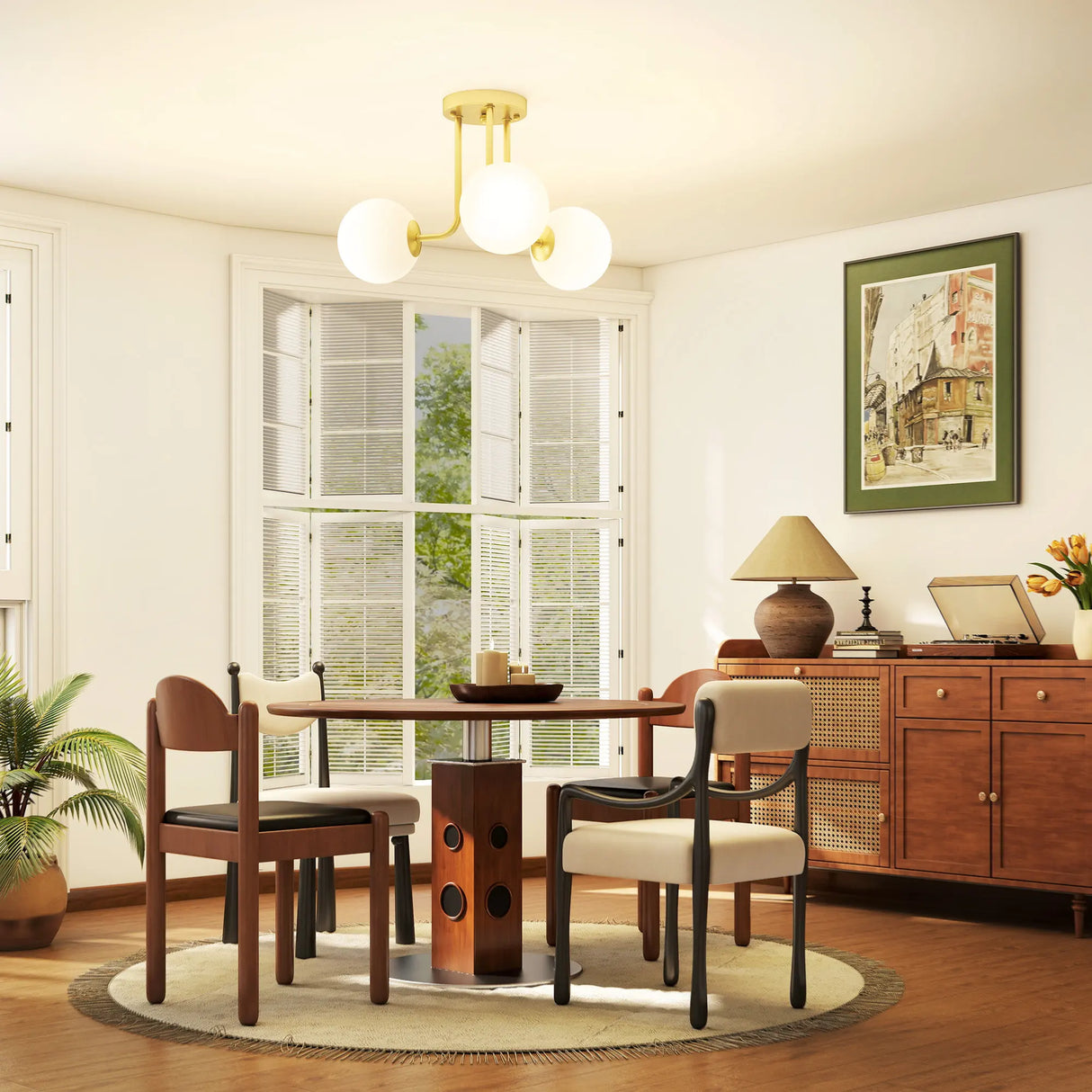 HOMCOM LED Ceiling Light with Globe Shades, Modern 3-Light Ceiling Light with G9 Sockets for Living Room, Bedroom, Dining Room, Bulbs Not Included, Gold Tone