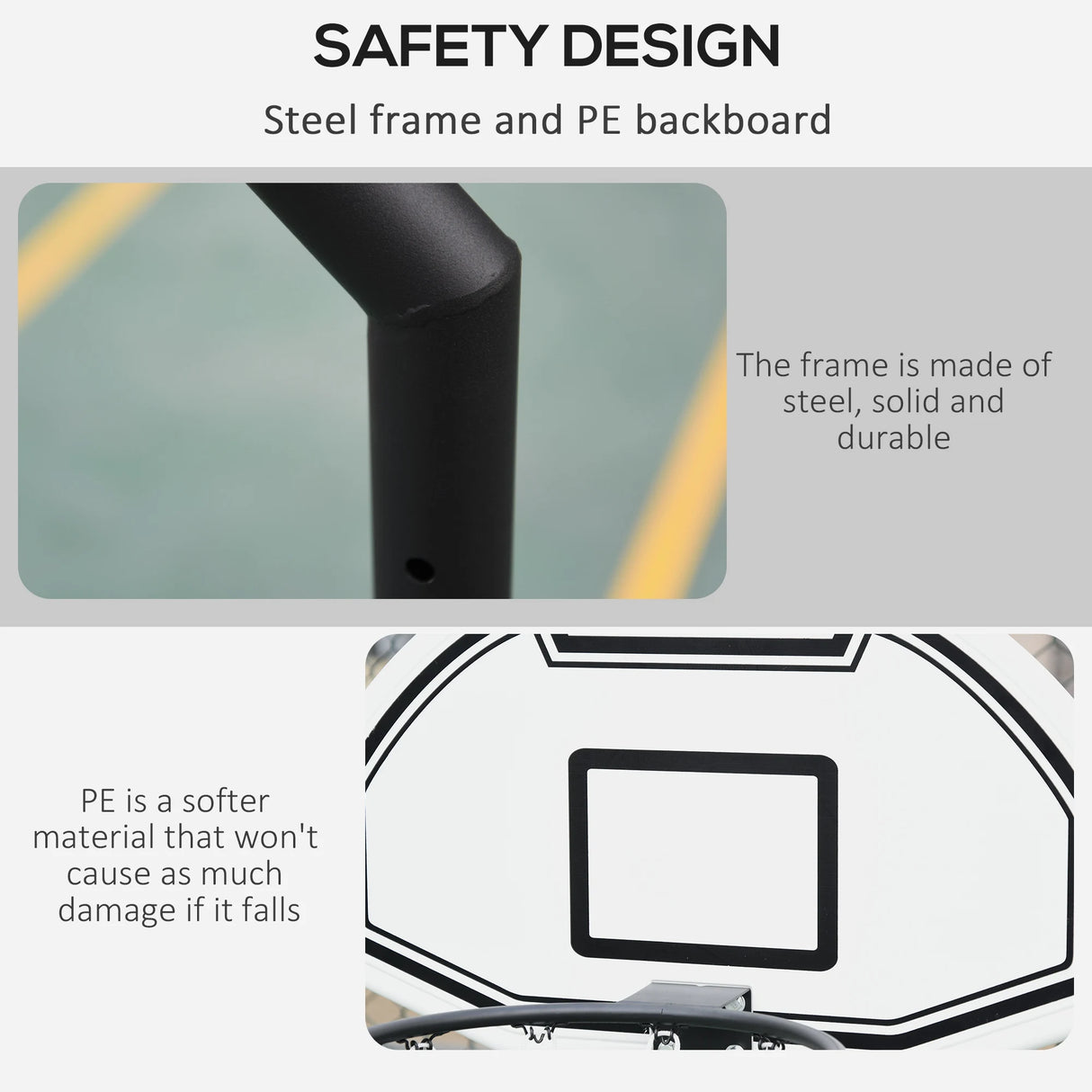 HOMCOM 94-123cm Adjustable Height Basketball Hoop and Stand