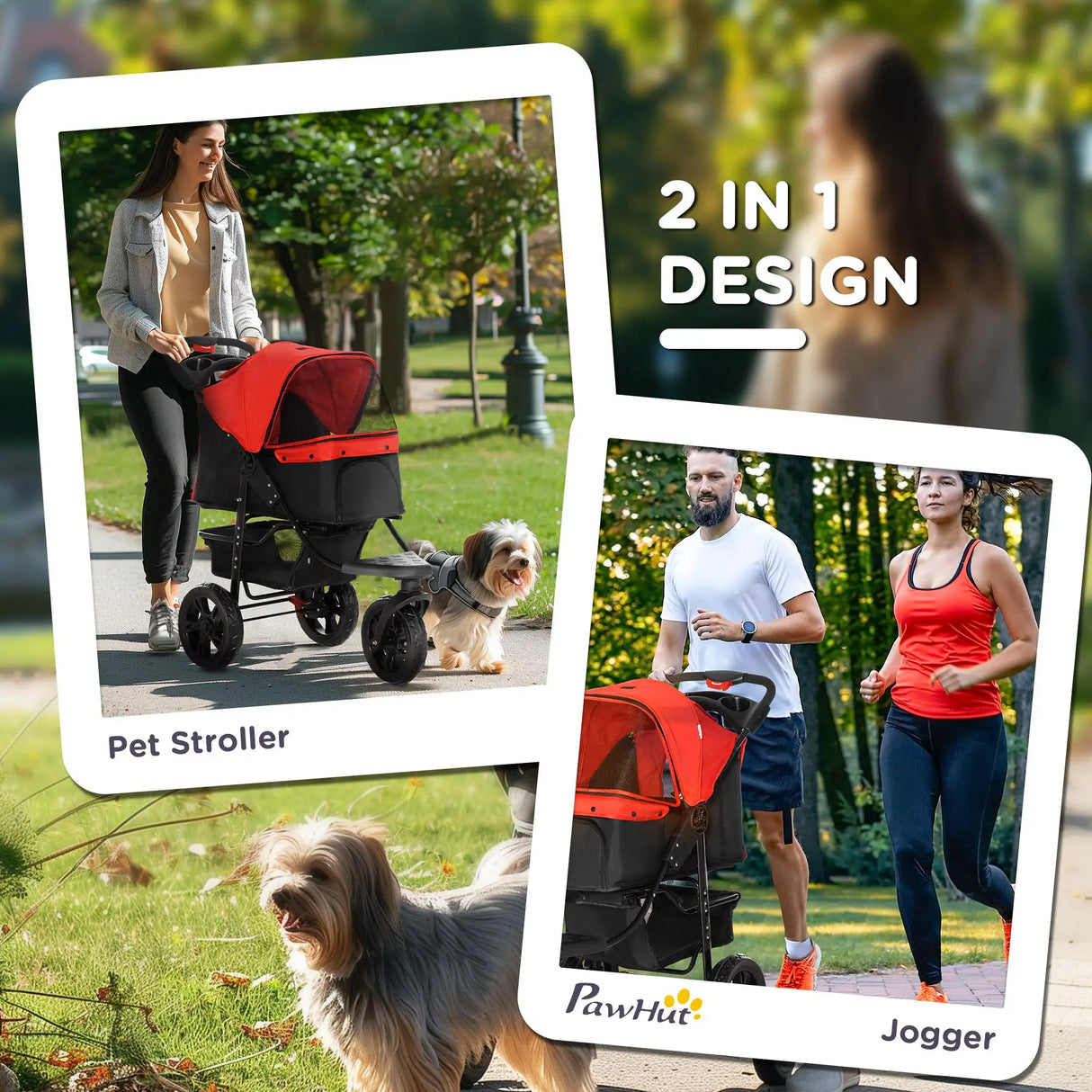 PawHut Dog Stroller Foldable Pet Pram, 3 Wheels Dog Pushchair with Brake, for Small Dogs & Cats, Red