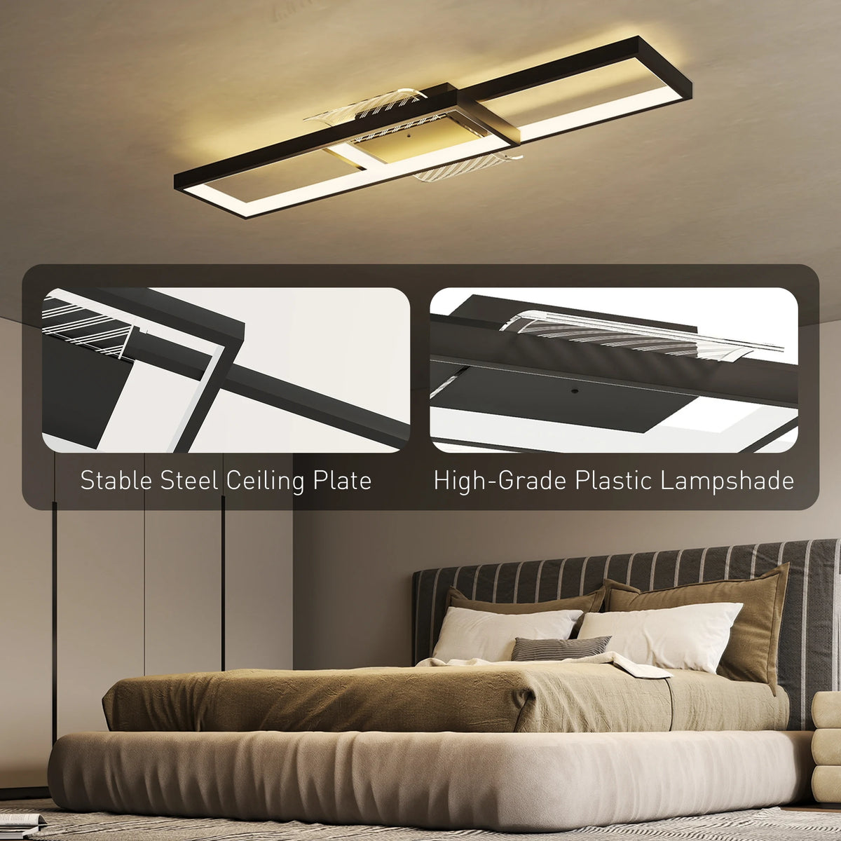 HOMCOM LED Ceiling Light, Modern Dimmable Ceiling Light with Wall Switch & Remote Control, Flush Mount Ceiling Lamp with 3000-6000K Colour Temperatures for Living Room, Bedroom, Black