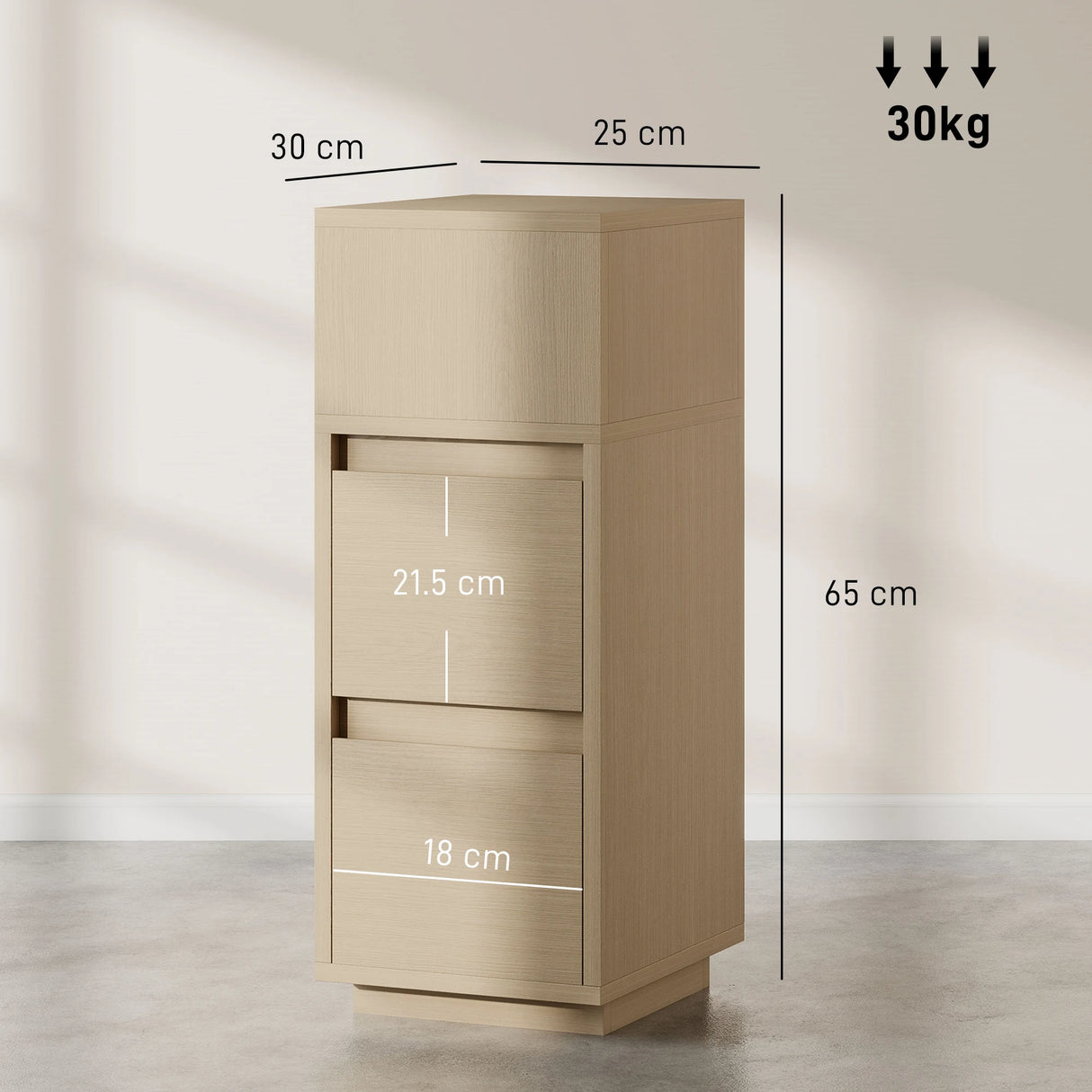 HOMCOM Slim Bedside Table, Narrow Bedside Cabinet with Open Shelf and 2 Drawers for Bedroom, Living Room, Natural Wood Finish