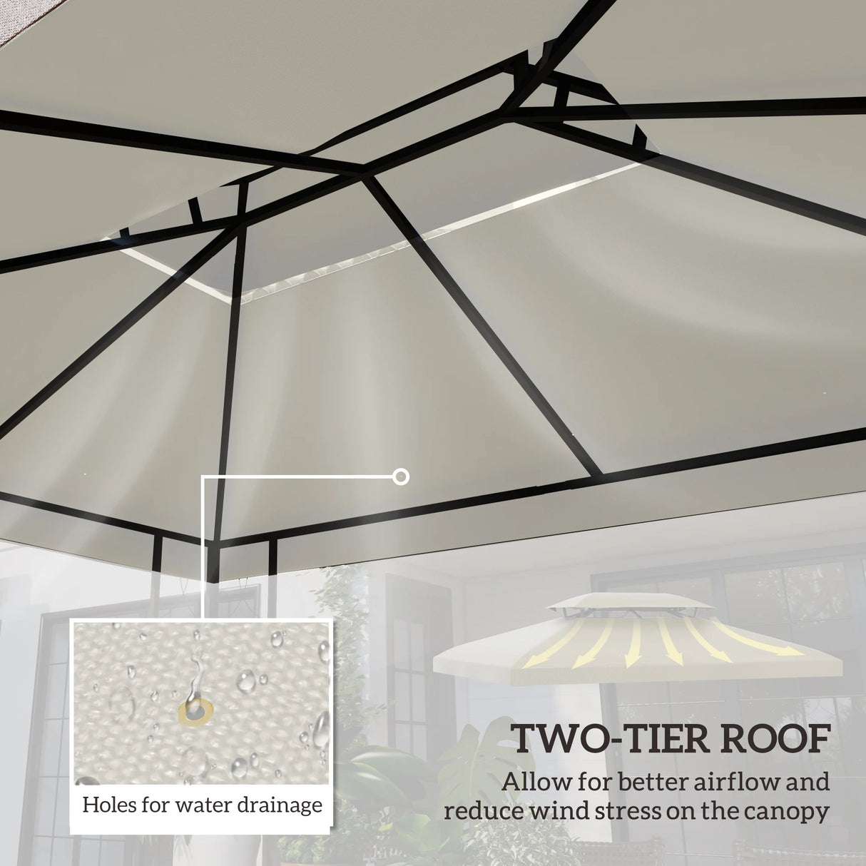 Outsunny 3x4m Gazebo Replacement Roof Canopy 2 Tier Top UV Cover Garden Patio Outdoor Sun Awning Shelters Cream (TOP COVER ONLY)