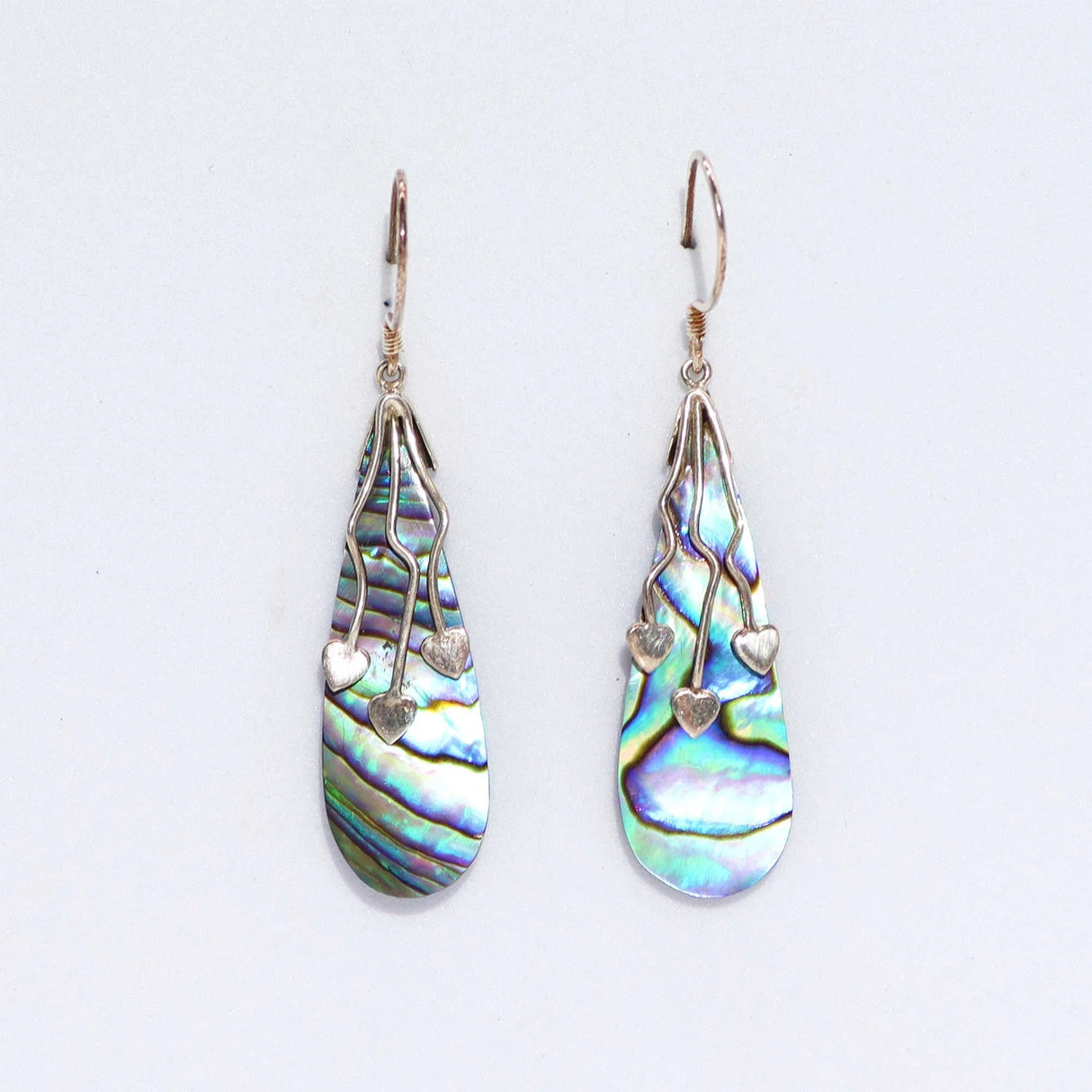Shell & Silver Earrings - Three Hearts - Abalone