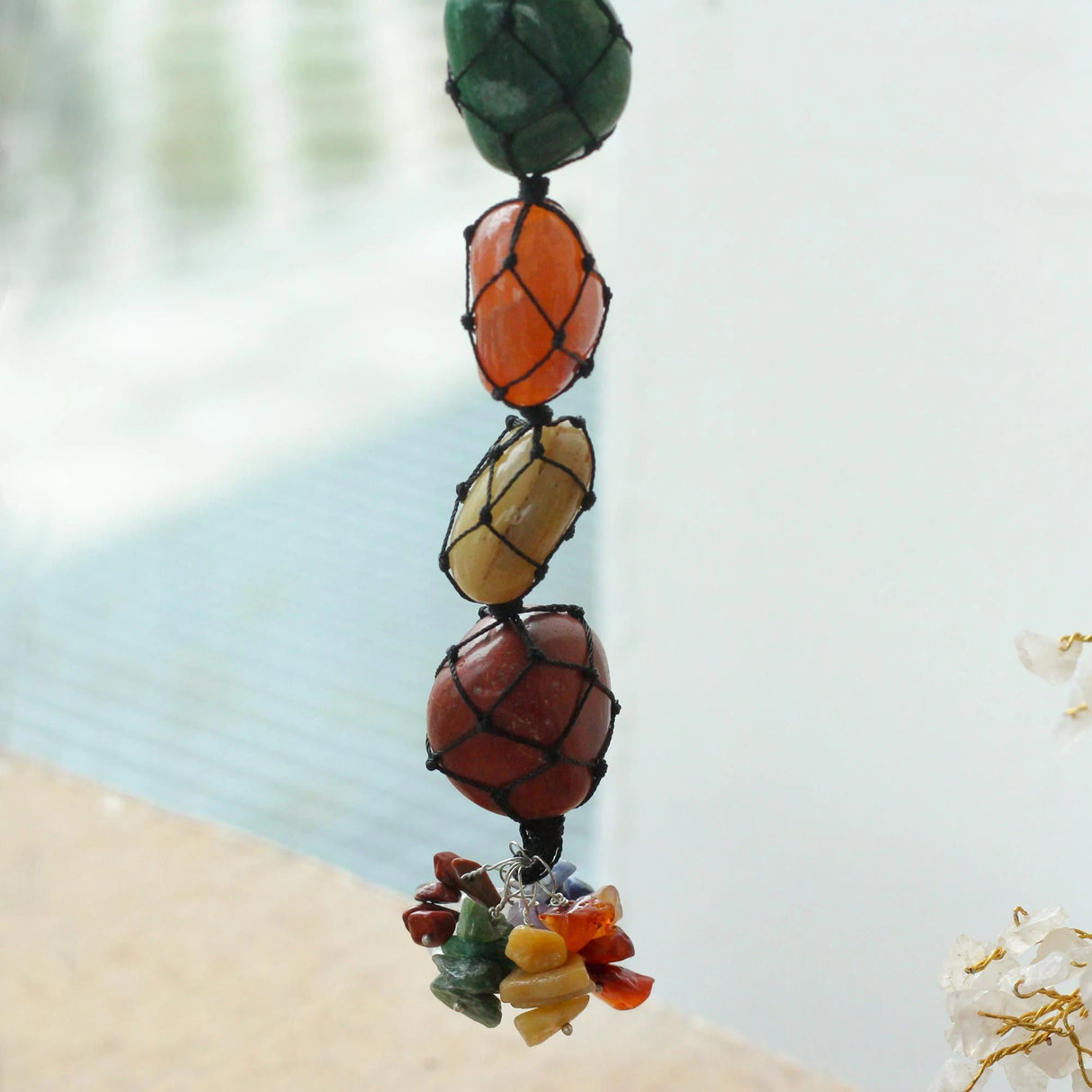 Hanging Chakra Stone Pendant - Seven Chakra Chips