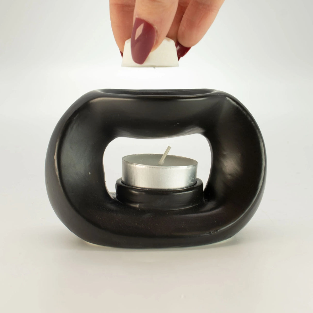 Ceramic Zen Oil Burner - Oval Pebble - Matt Black