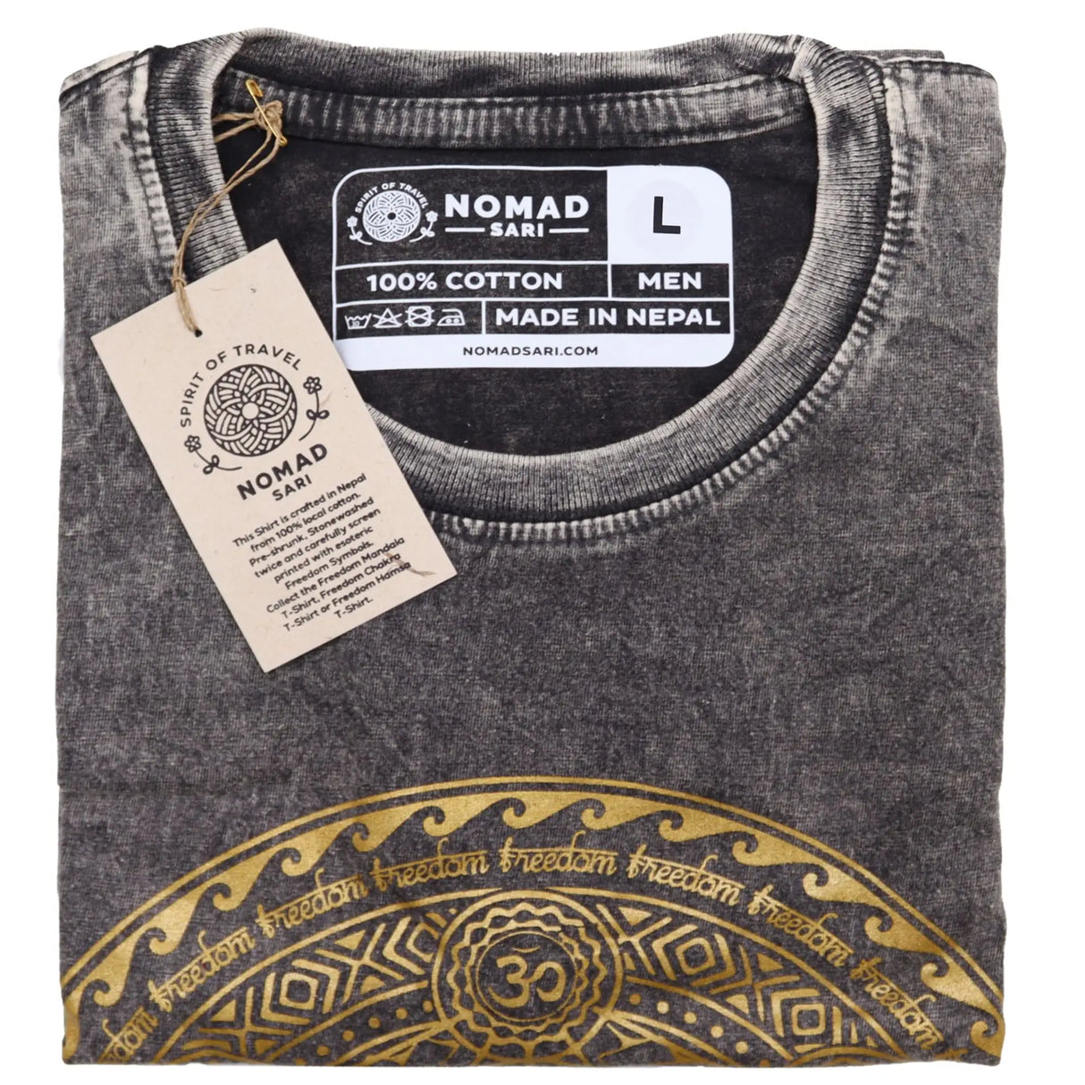 Nomad Sari Stonewashed Cotton T-Shirt Chakra Dark Grey Large
