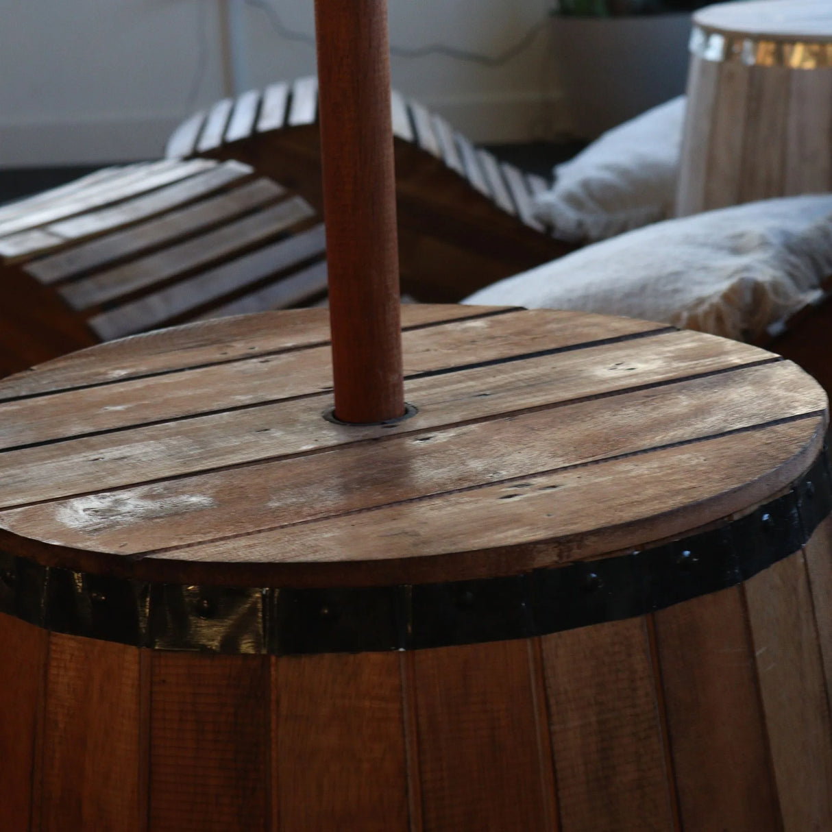 Beer Barrel Stool & Parasol Stand Natural Wood 38 x 32 cm