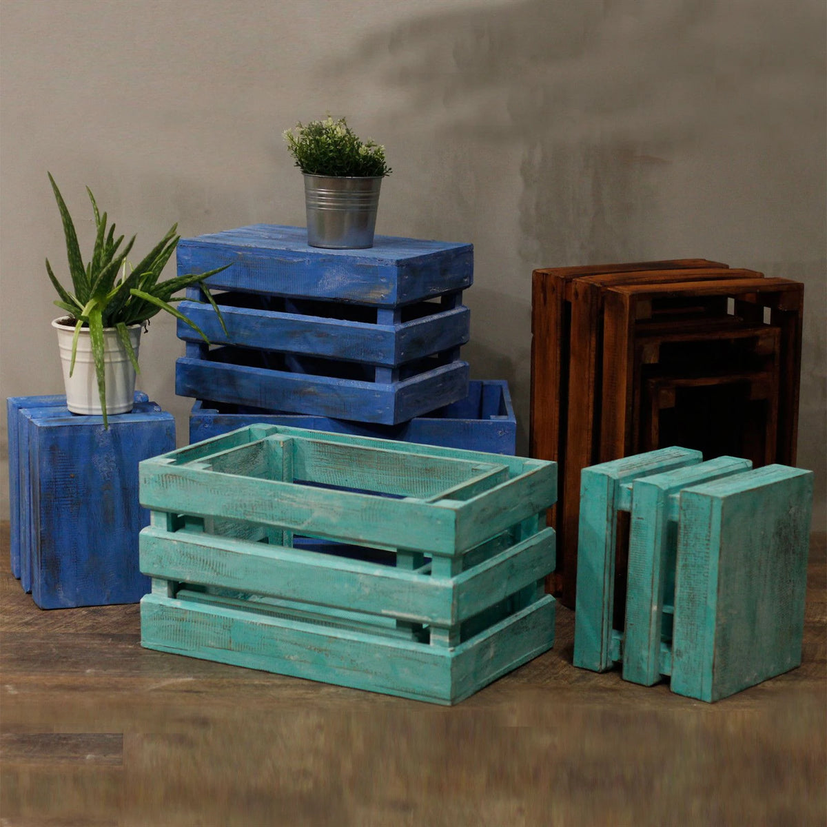 Wooden Storage Crates Brown (Set of 3)