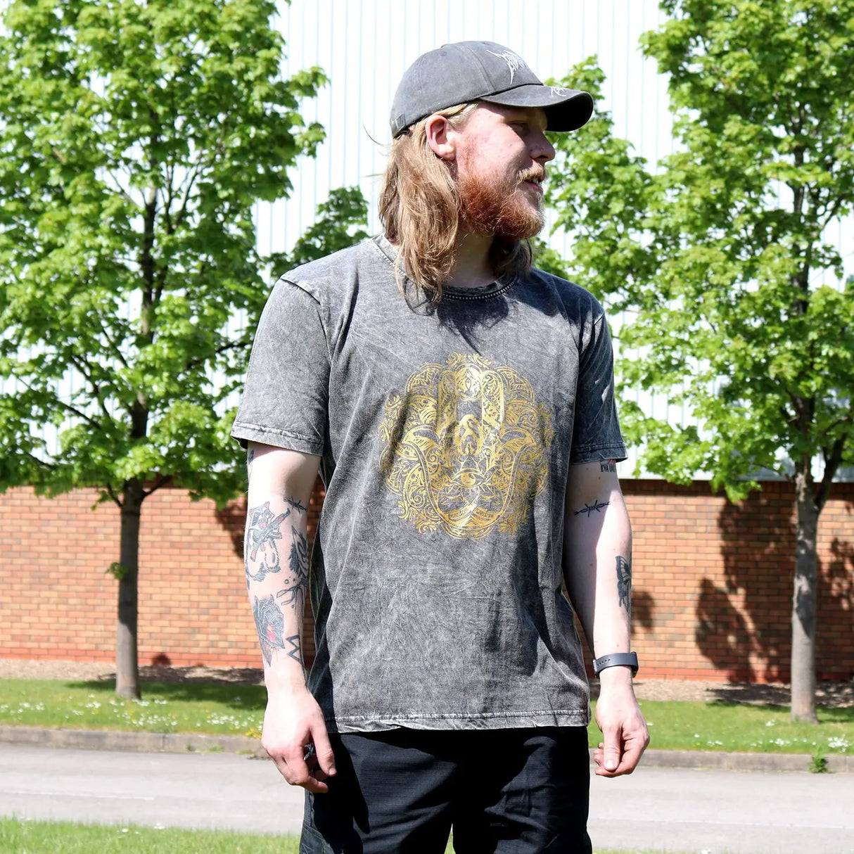 Nomad Sari Stonewashed Cotton T-Shirt Hamsa Dark Grey XL