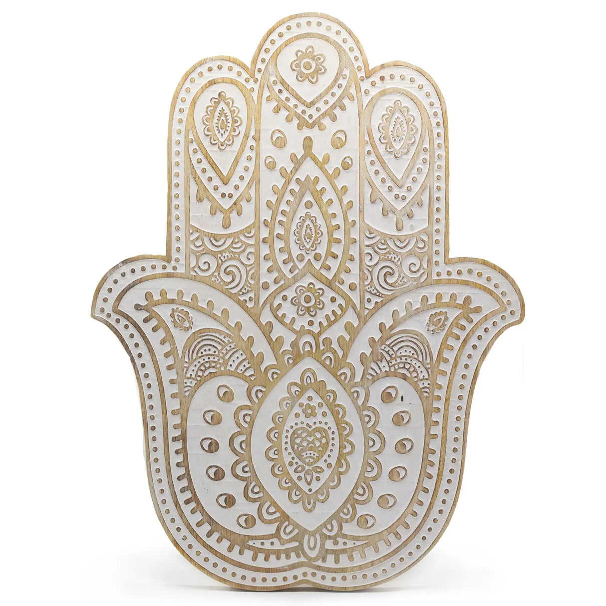 Mango Wood Hamsa Wall Plaque - Whitewash