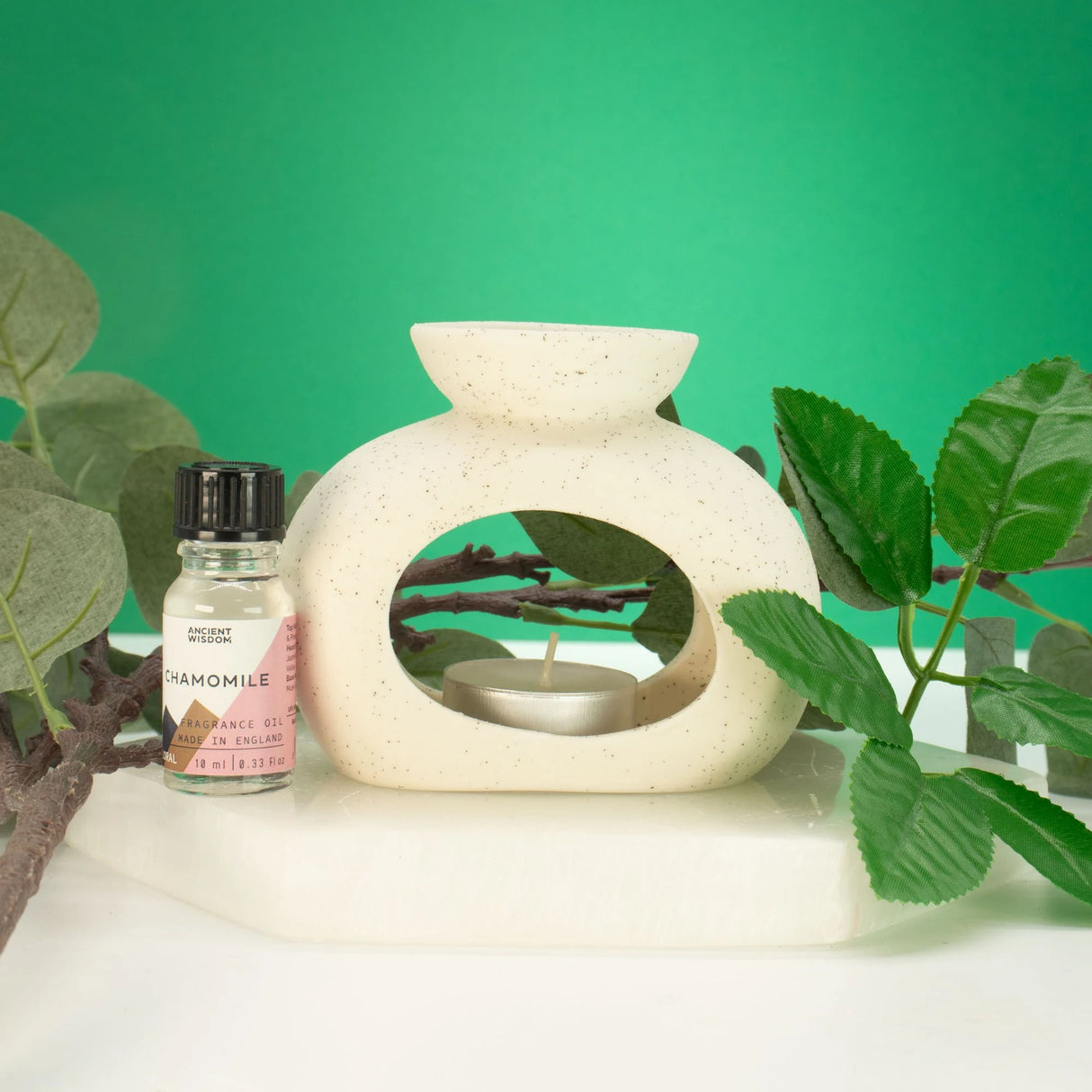 Ceramic Zen Oil Burner - Oval Pebble - Speckled Off-White