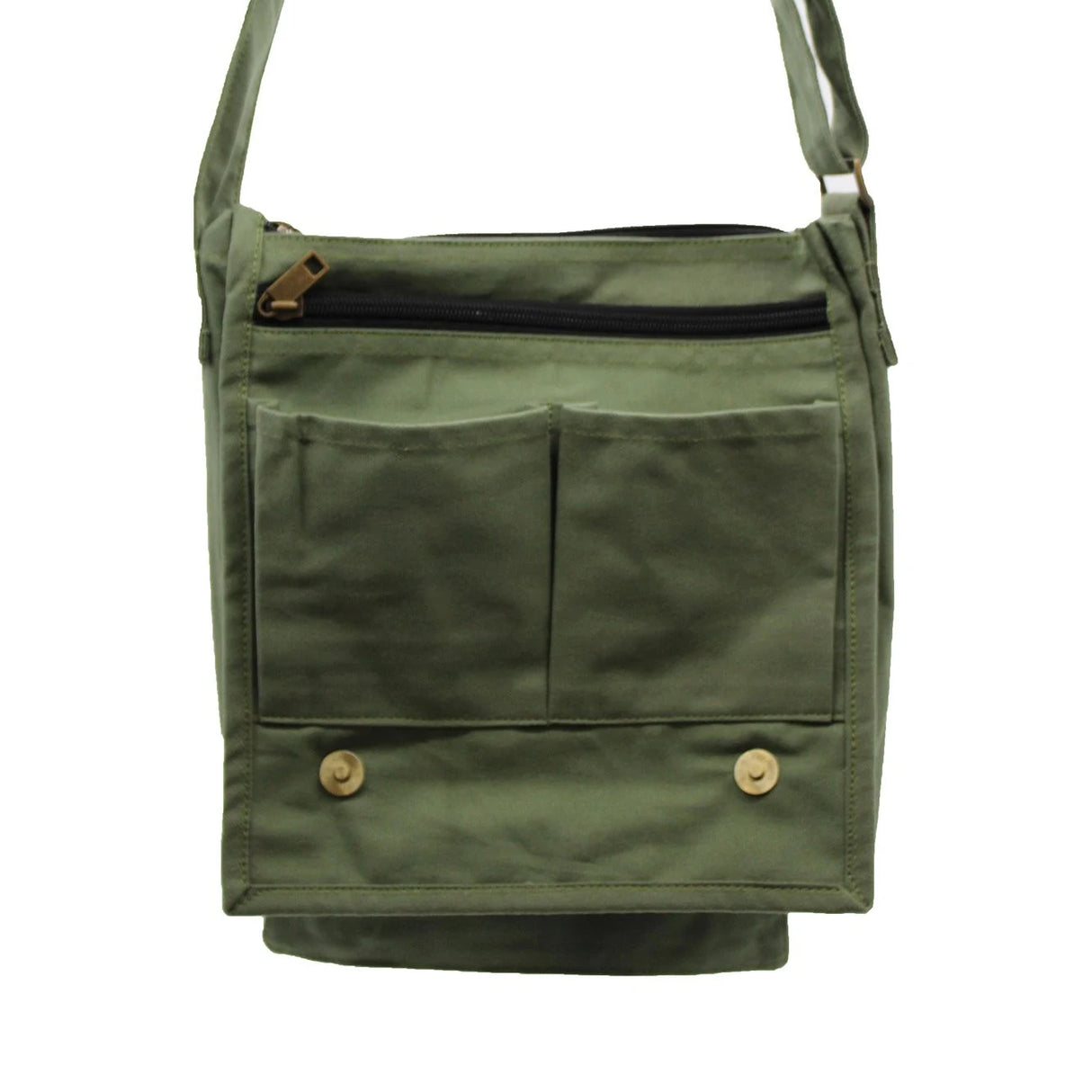 Cotton Canvas Messenger Bag - Green