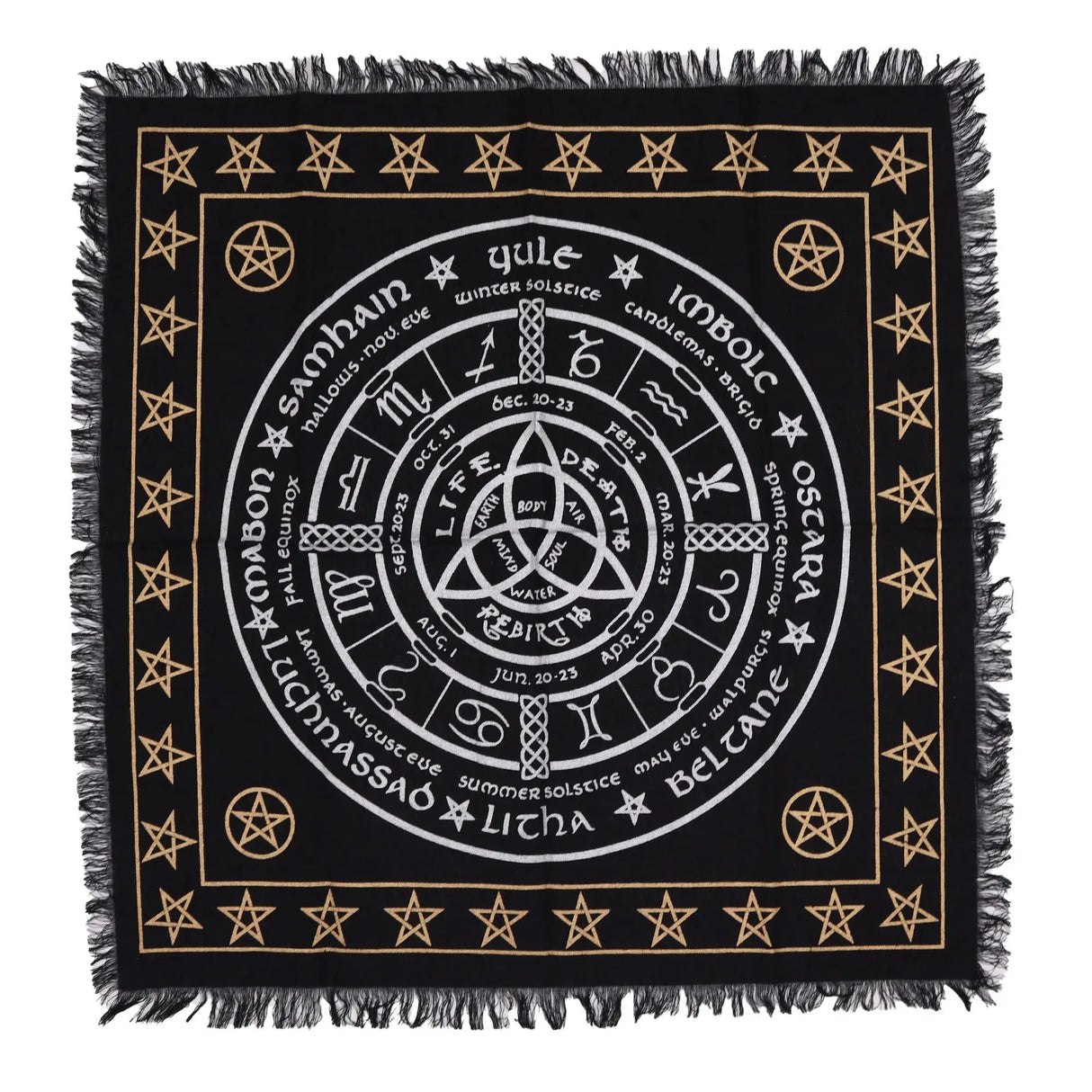 Esoteric Fringed Altar Cloth - Life Death Rebirth
