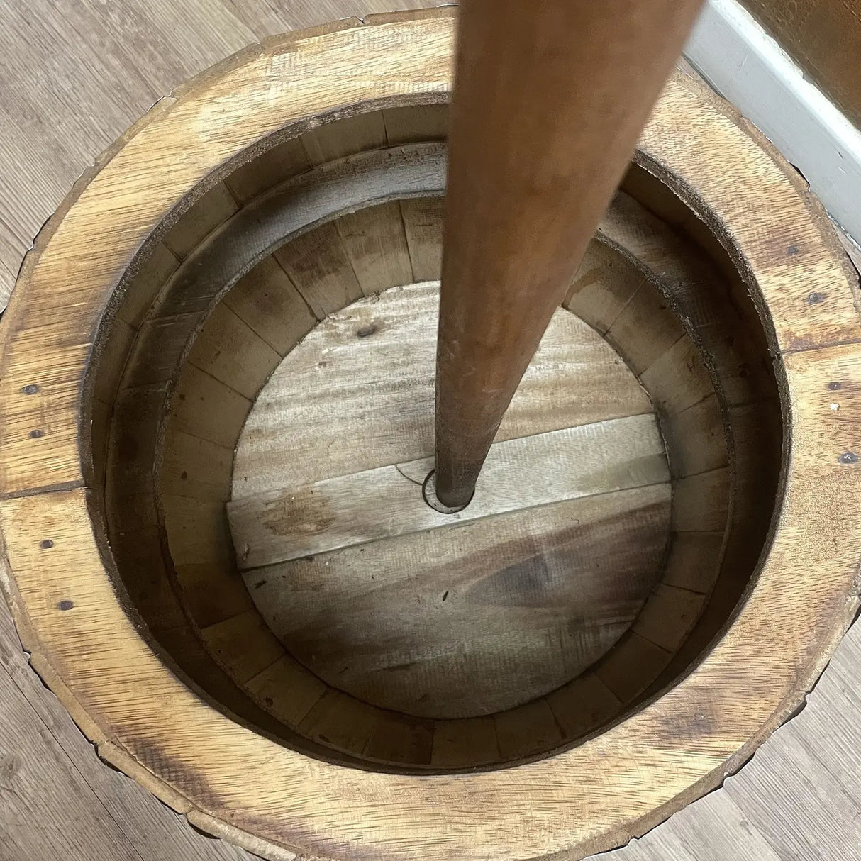Beer Barrel Stool & Parasol Stand Natural Wood 38 x 32 cm