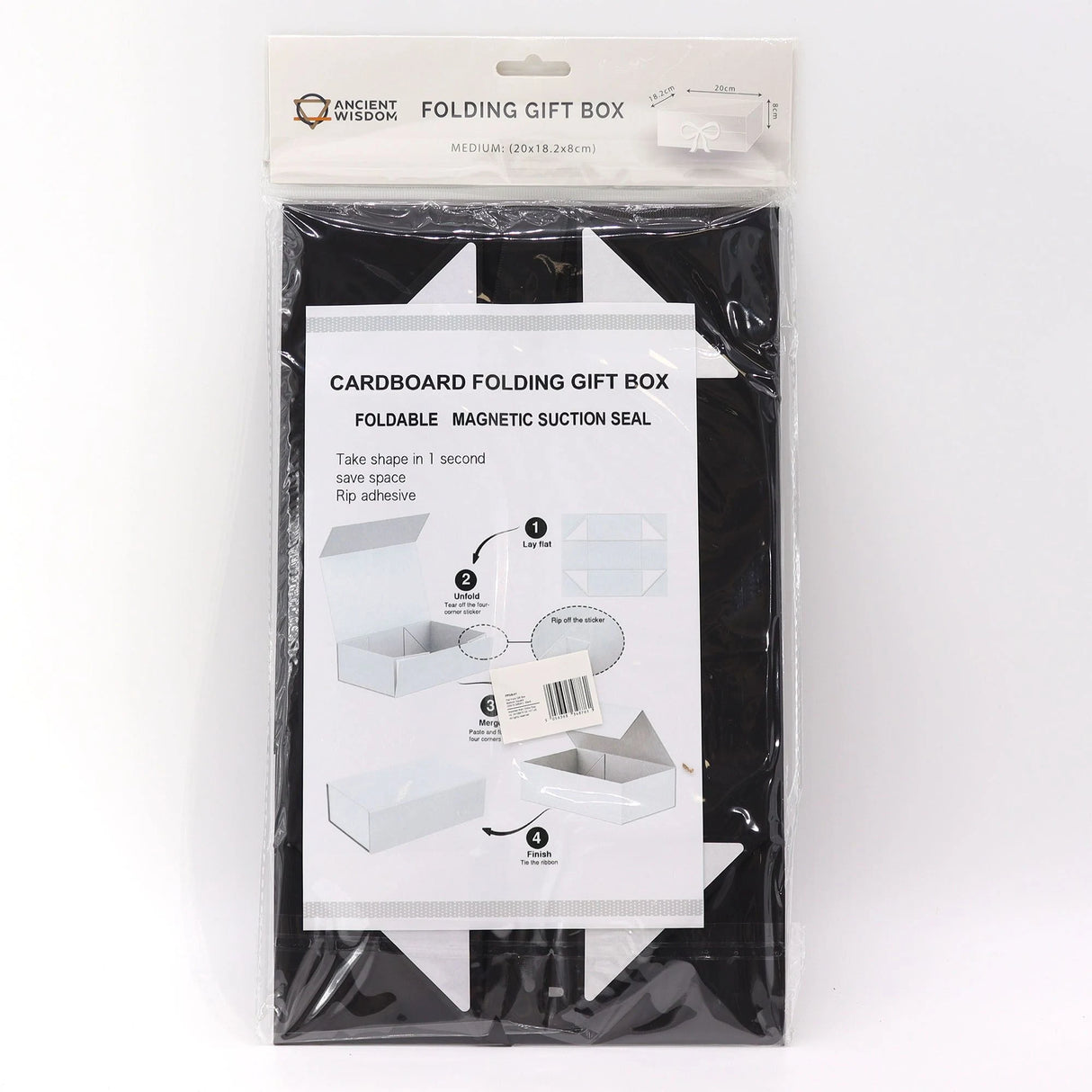 Flat Pack Gift Box - Medium Square (20x18.2x8cm) - Black